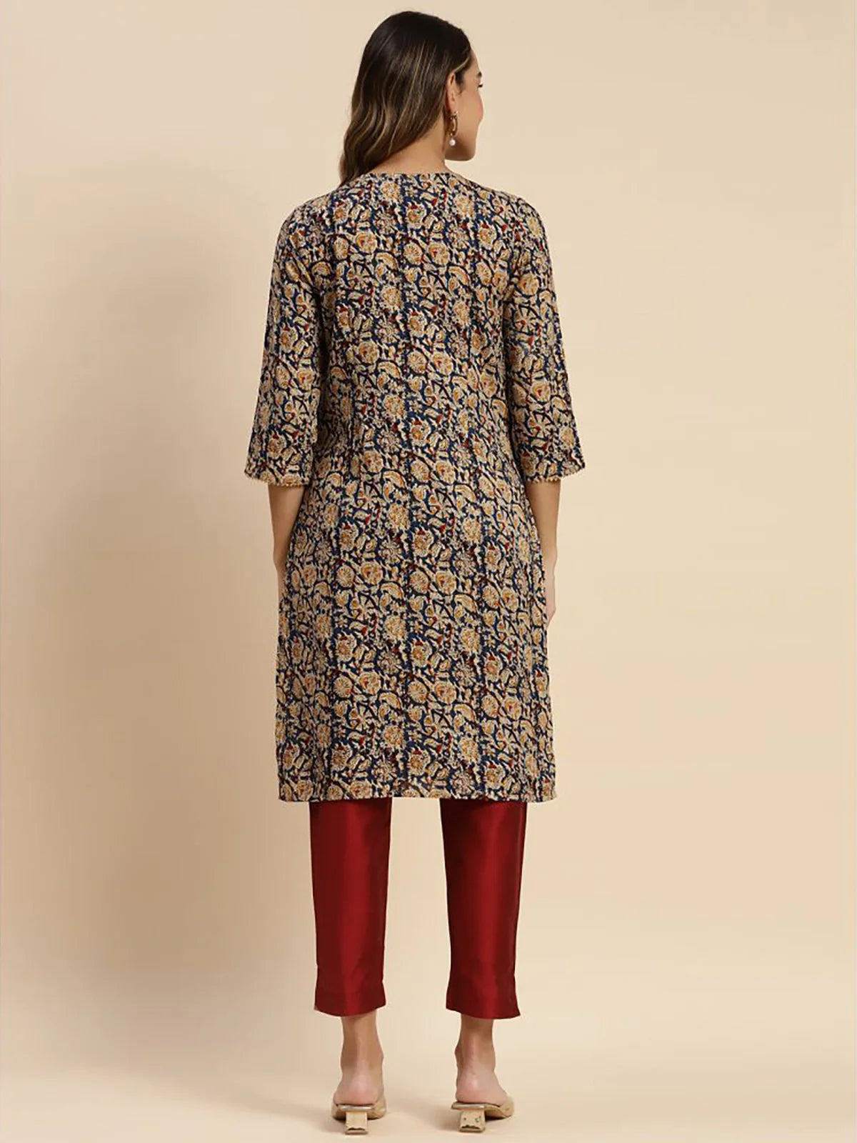 Buy 100% Rayon Floral Printed Knee Length Straight Kurta-Navy Blue