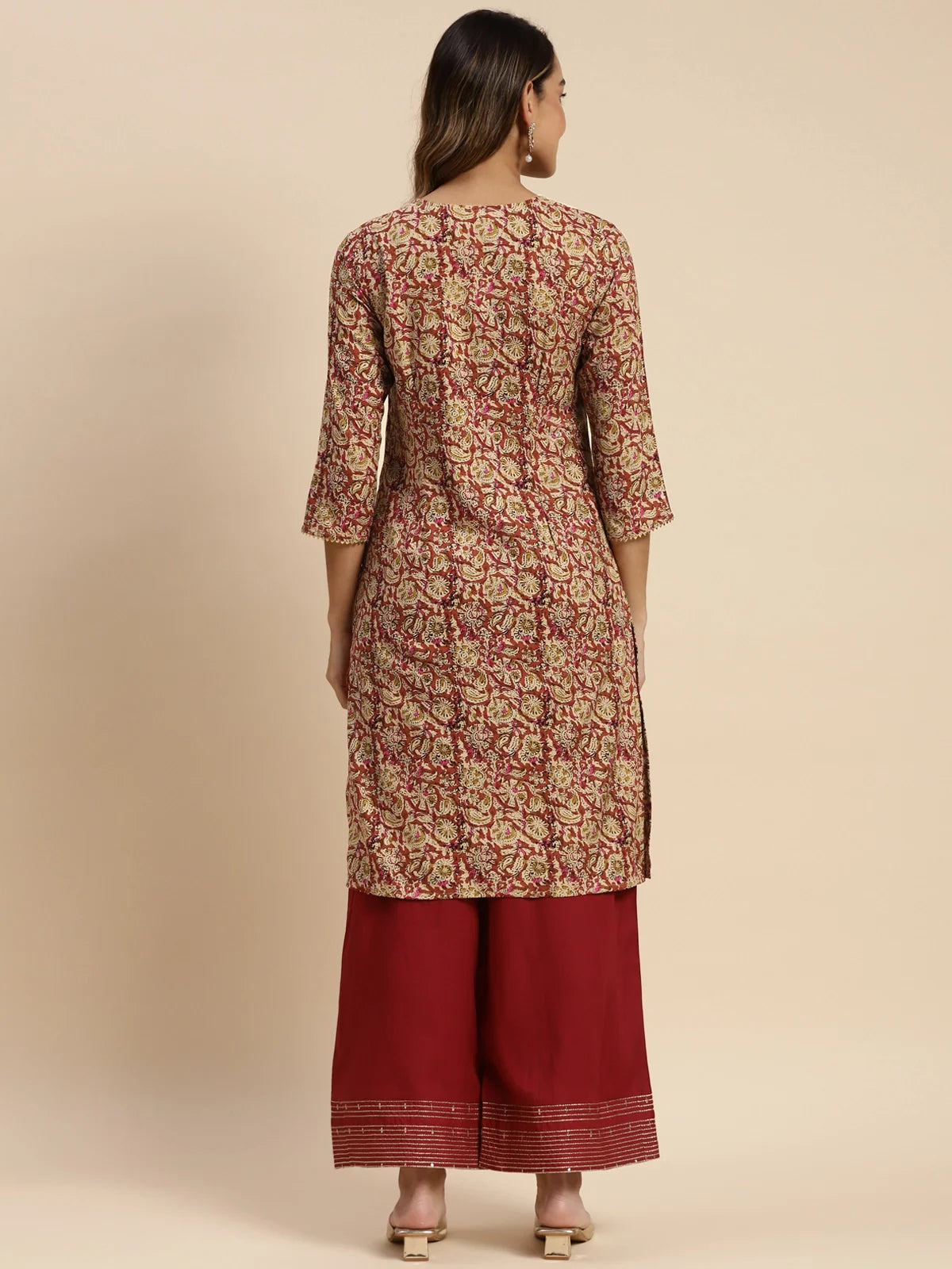 Buy 100% Rayon Floral Printed Knee Length Straight Kurta-Rust