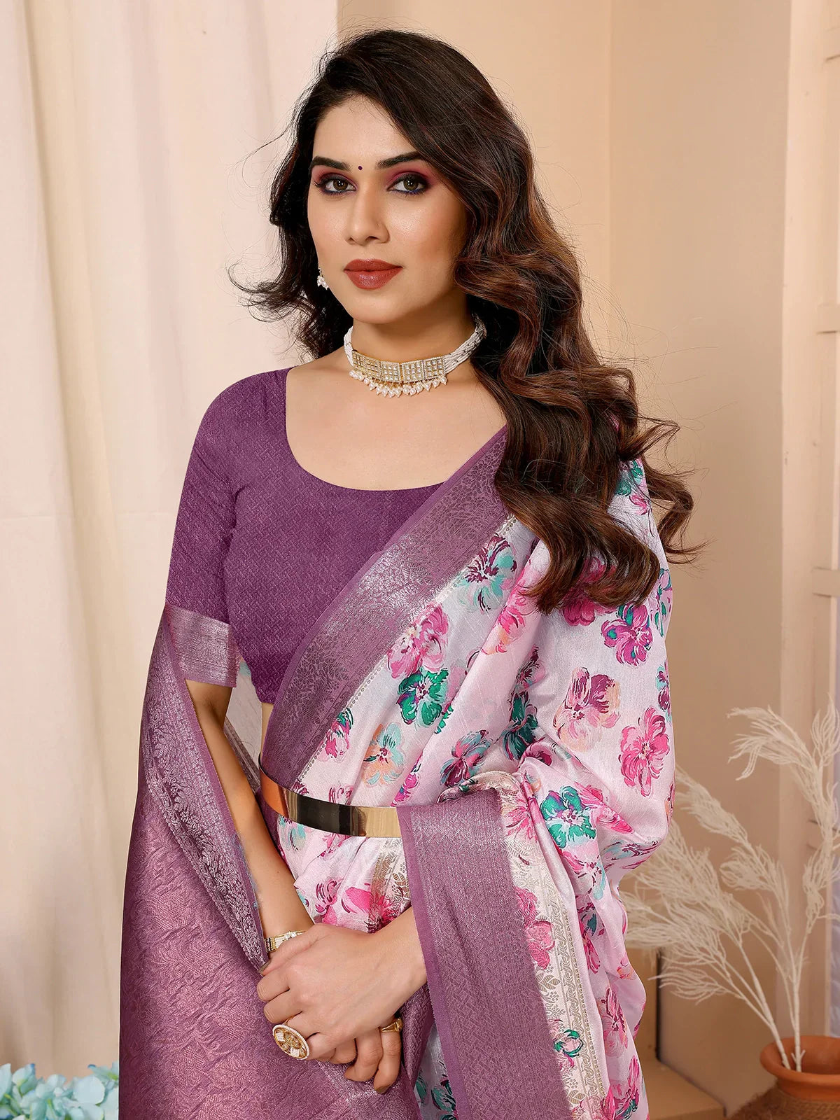 Buy Digital Print Art Silk Saree With Blouse Piece-Pink