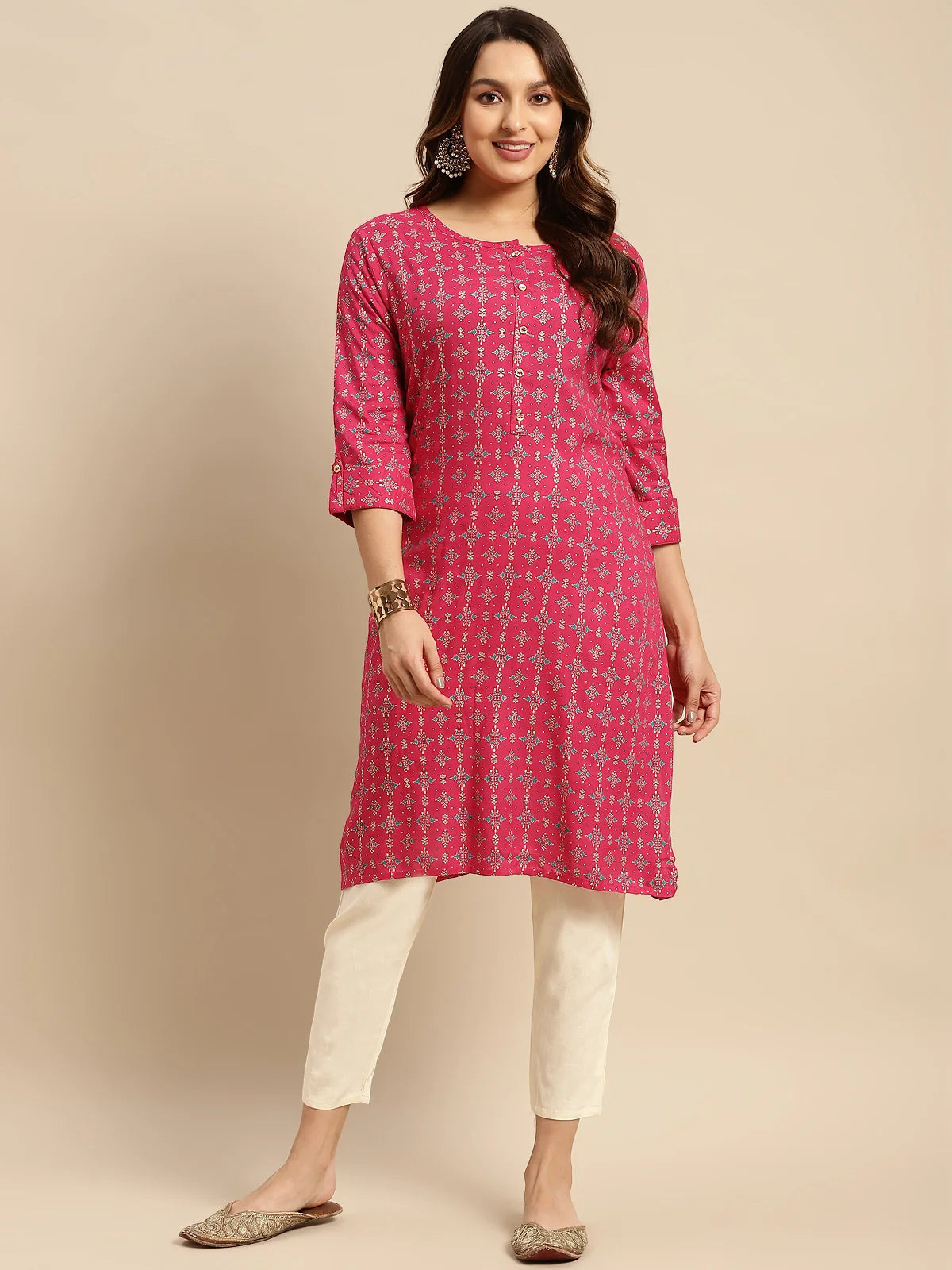 Buy Rayon Gold Printed Calf Length Straight Kurta-Navy Blue