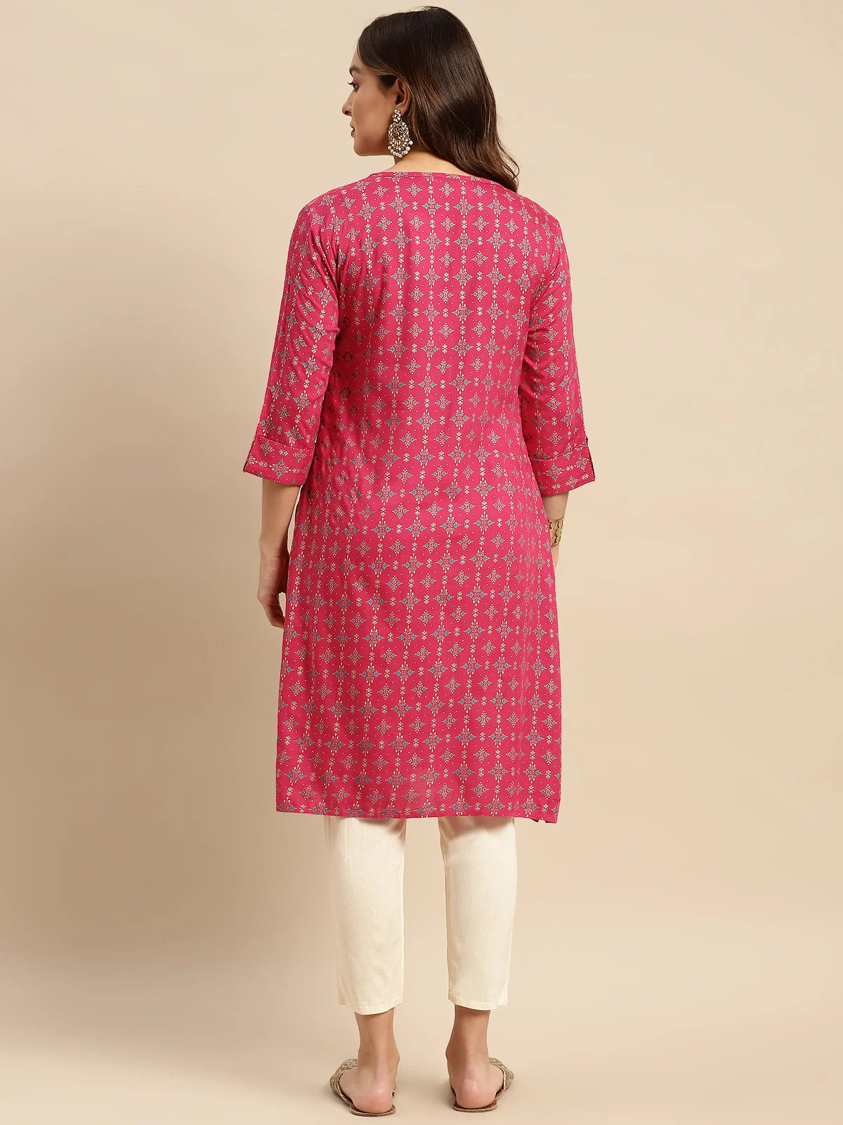 Buy Rayon Gold Printed Calf Length Straight Kurta-Pink