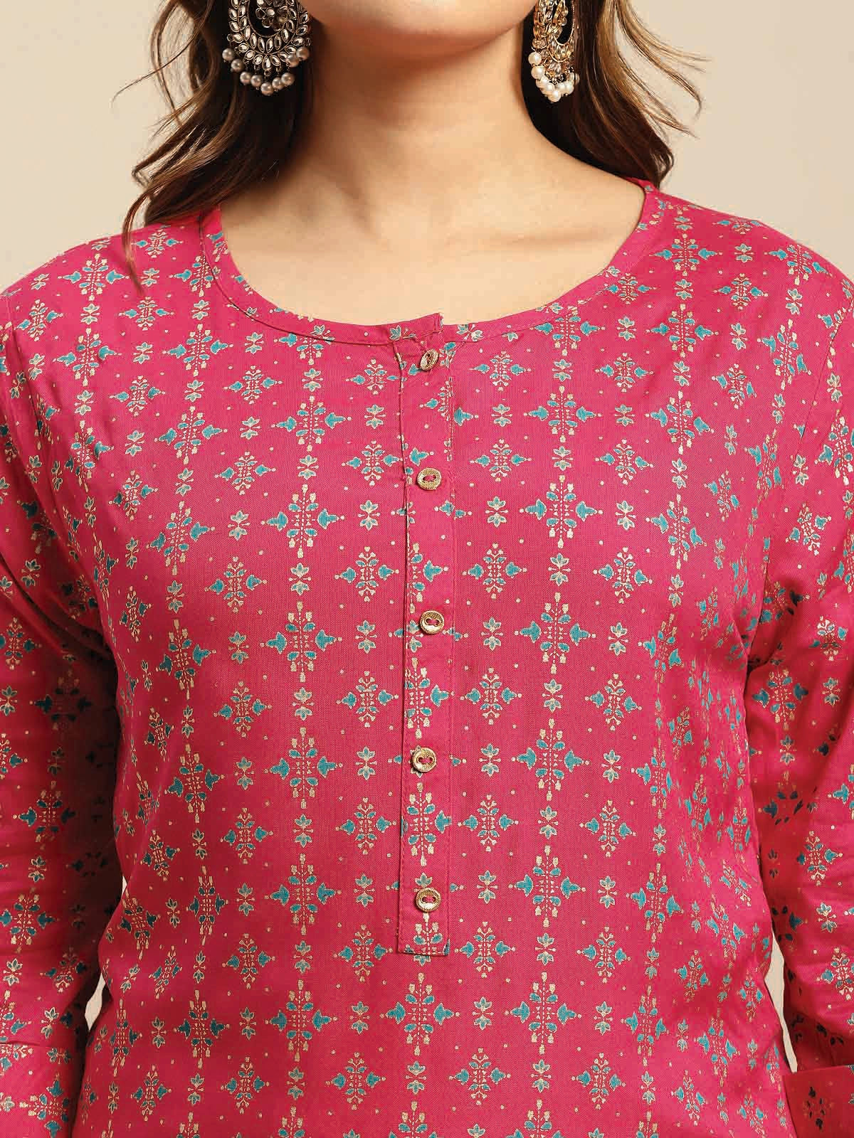 Buy Rayon Gold Printed Calf Length Straight Kurta-Pink