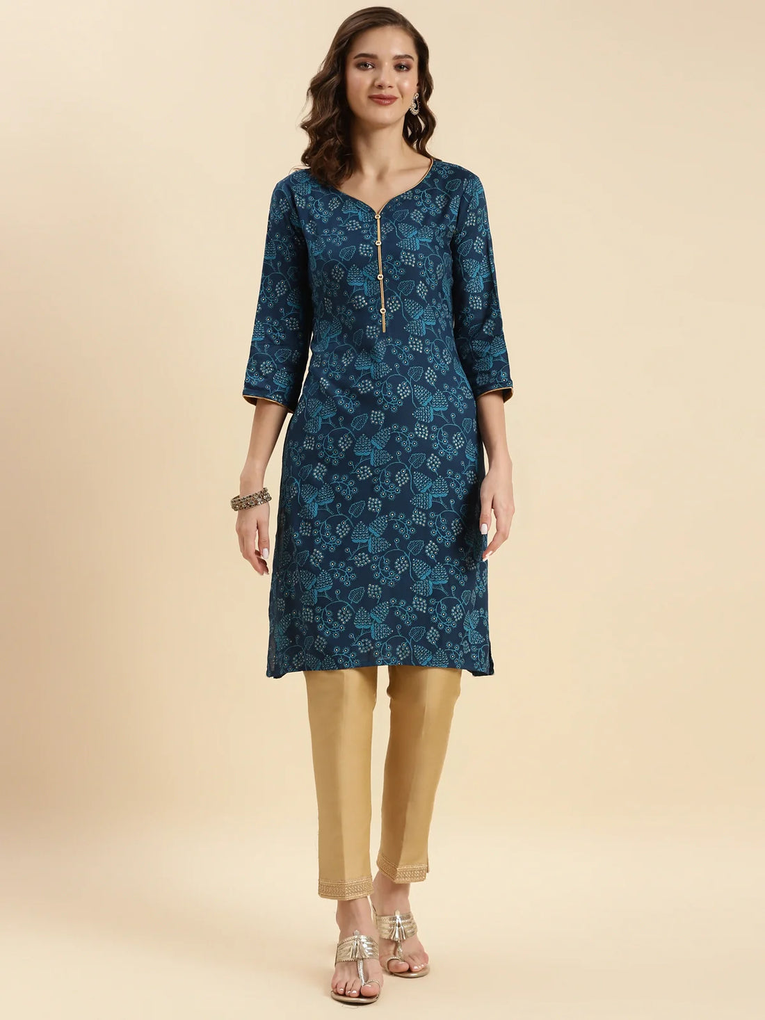 Buy Rayon Printed Knee Length Straight Kurta-Blue