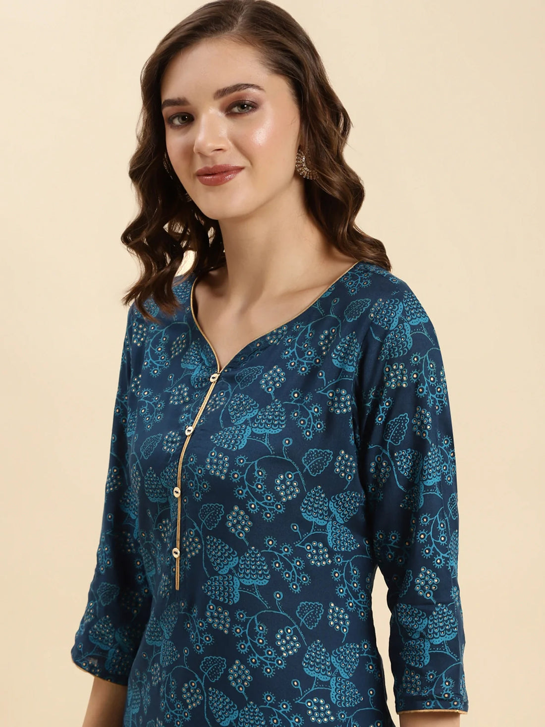 Buy Rayon Printed Knee Length Straight Kurta-Blue