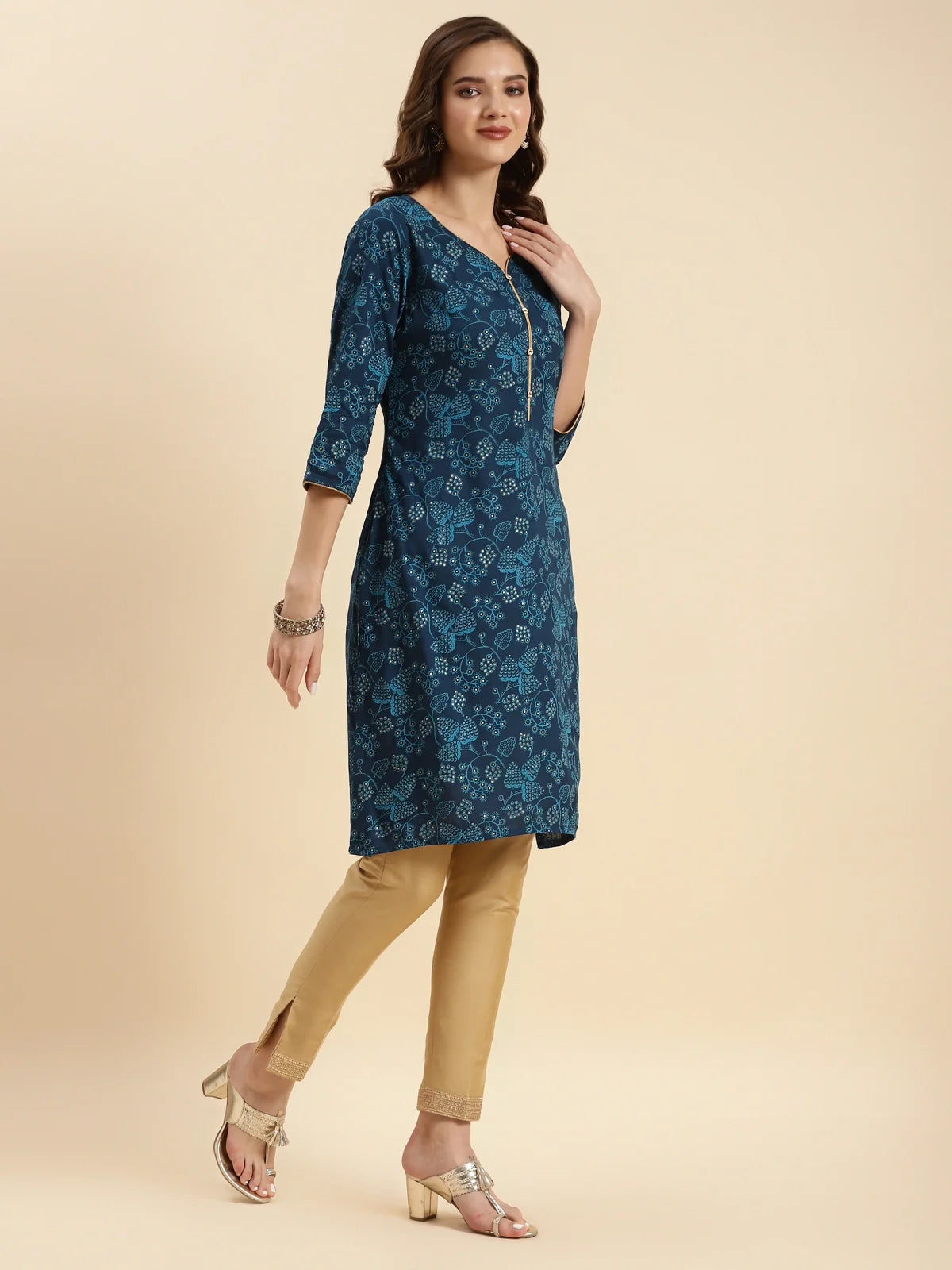 Buy Rayon Printed Knee Length Straight Kurta-Blue