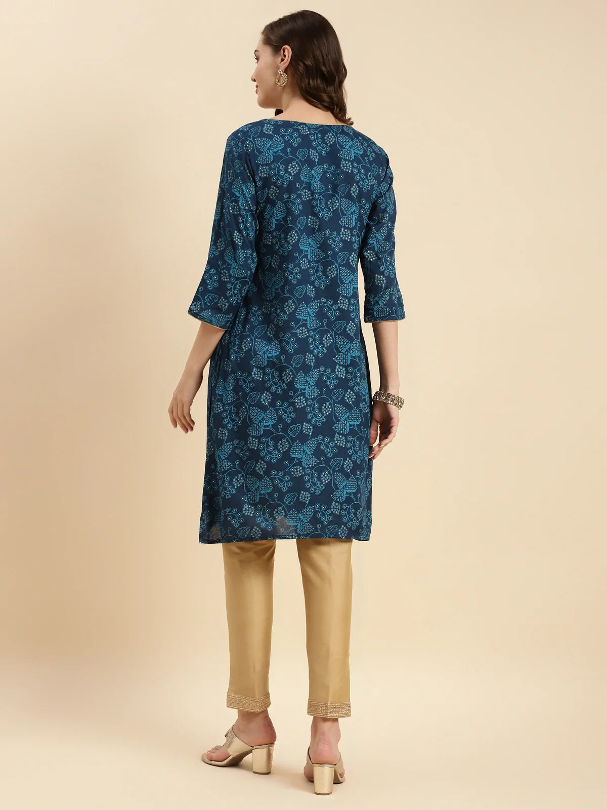 Buy Rayon Printed Knee Length Straight Kurta-Blue