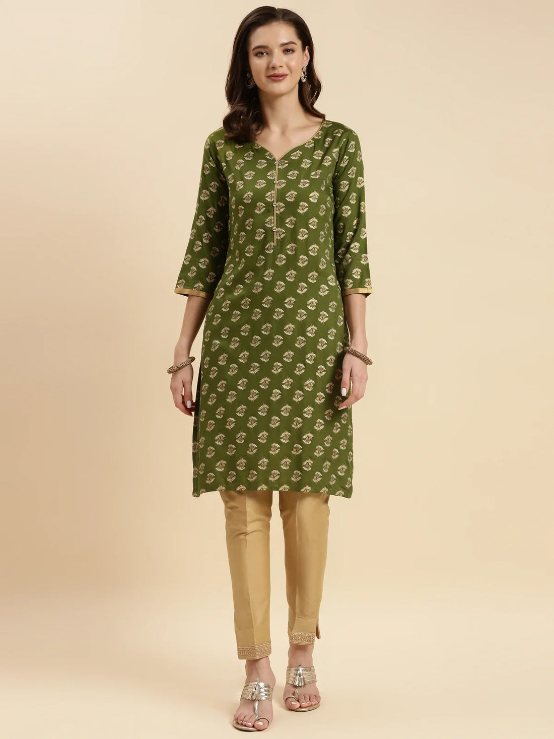 Buy Rayon Printed Knee Length Straight Kurta-Green