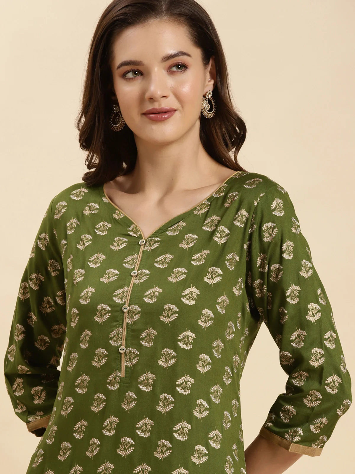 Buy Rayon Printed Knee Length Straight Kurta-Green