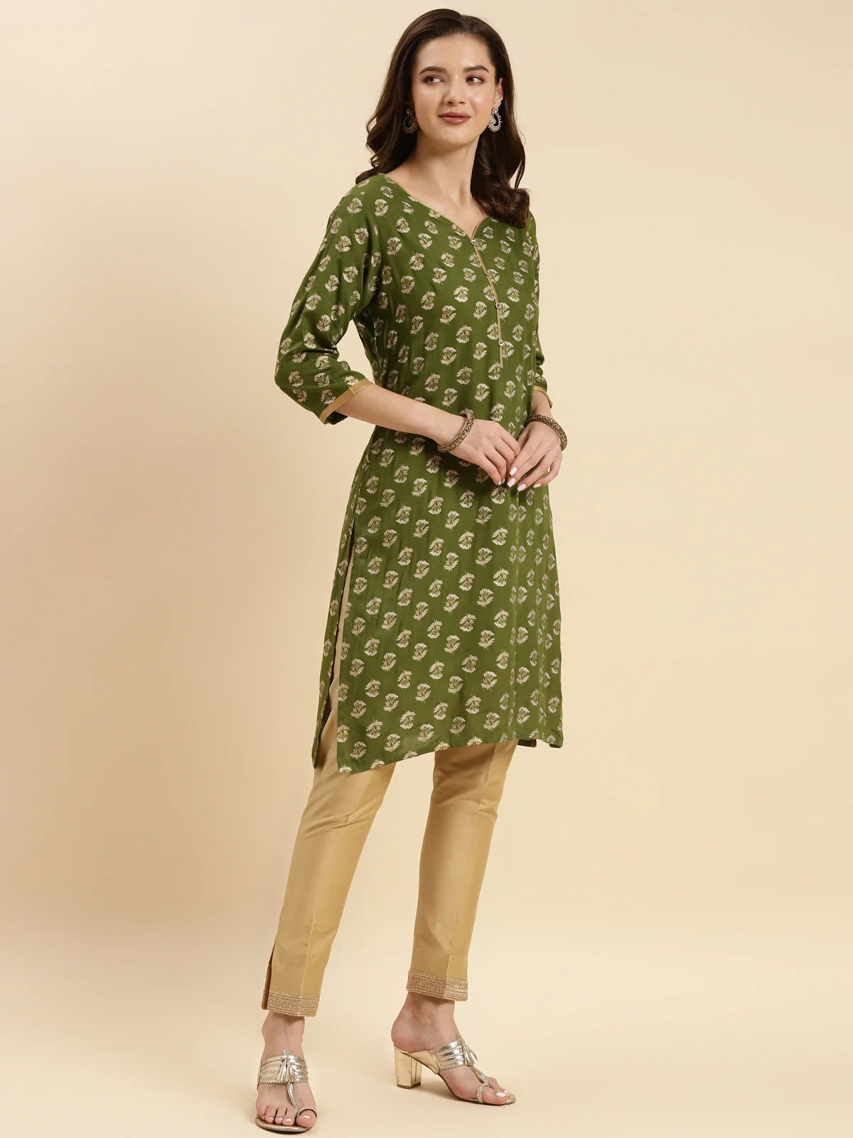 Buy Rayon Printed Knee Length Straight Kurta-Green