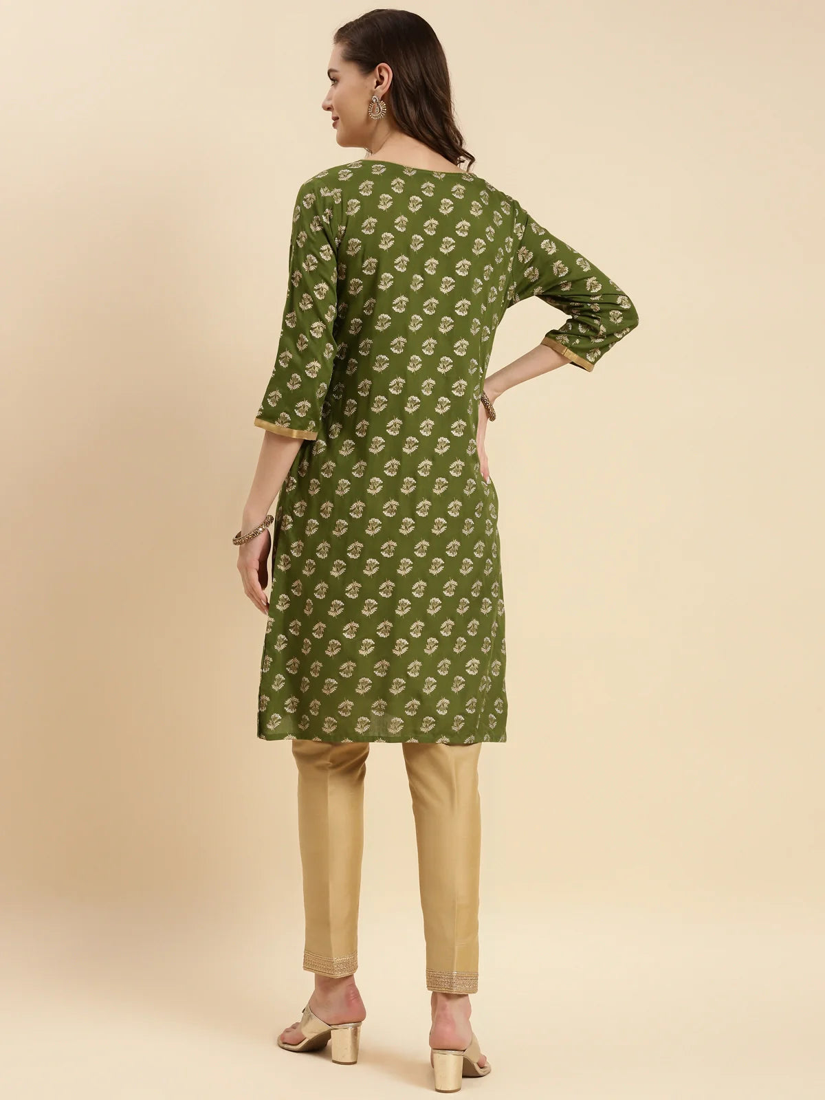 Buy Rayon Printed Knee Length Straight Kurta-Green