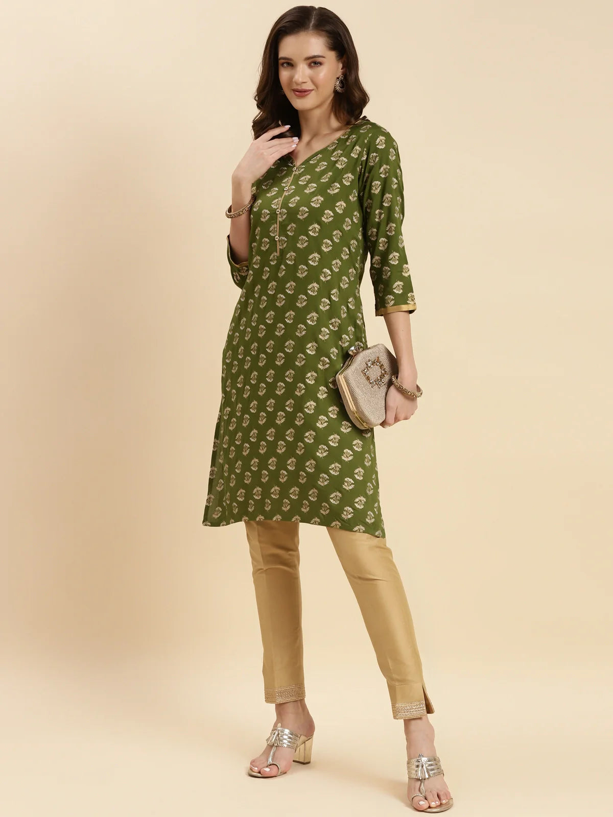 Buy Rayon Printed Knee Length Straight Kurta-Green