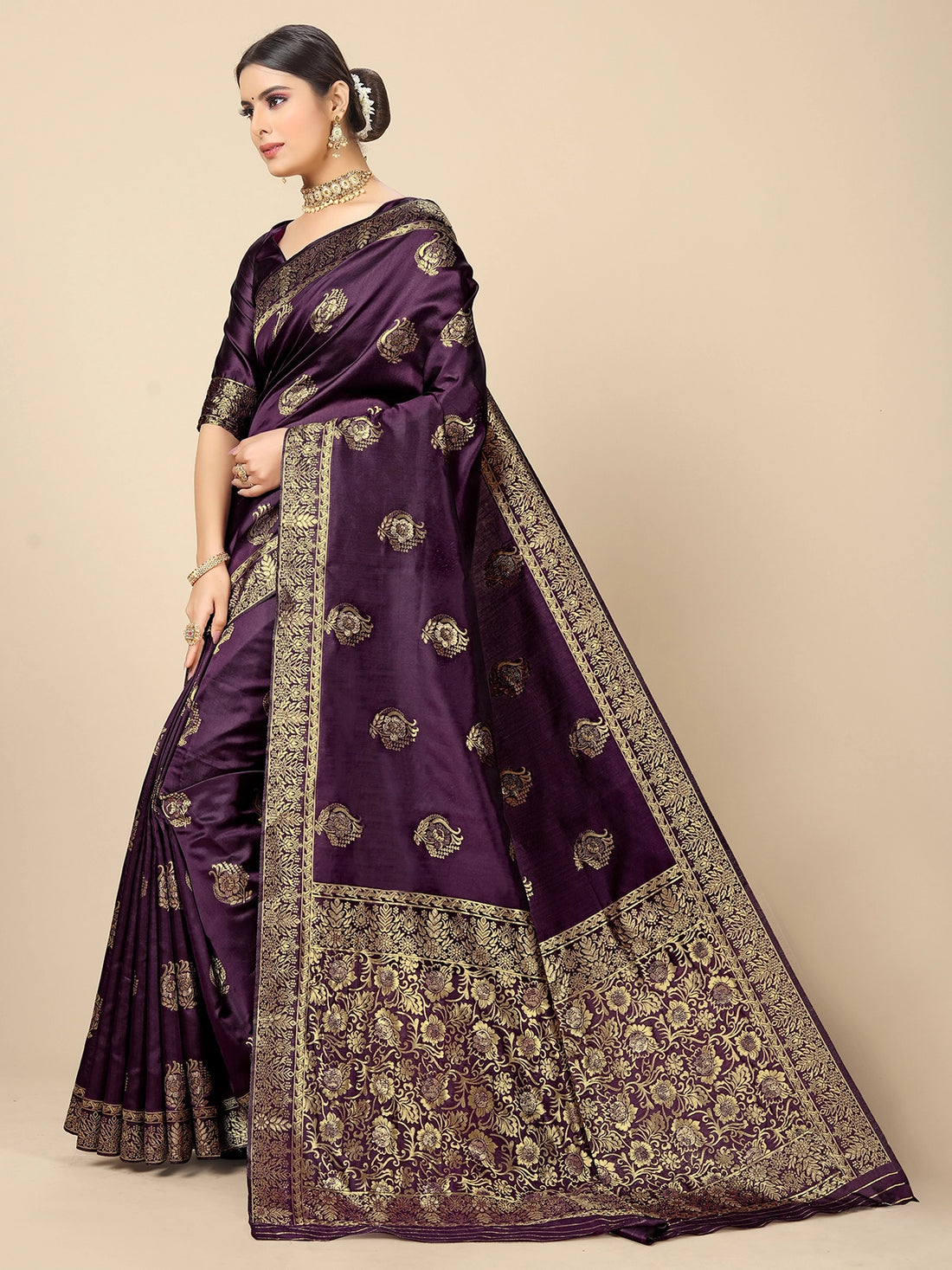 Buy Banarasi Silk Jacquard Saree With Blouse Piece-Mauve