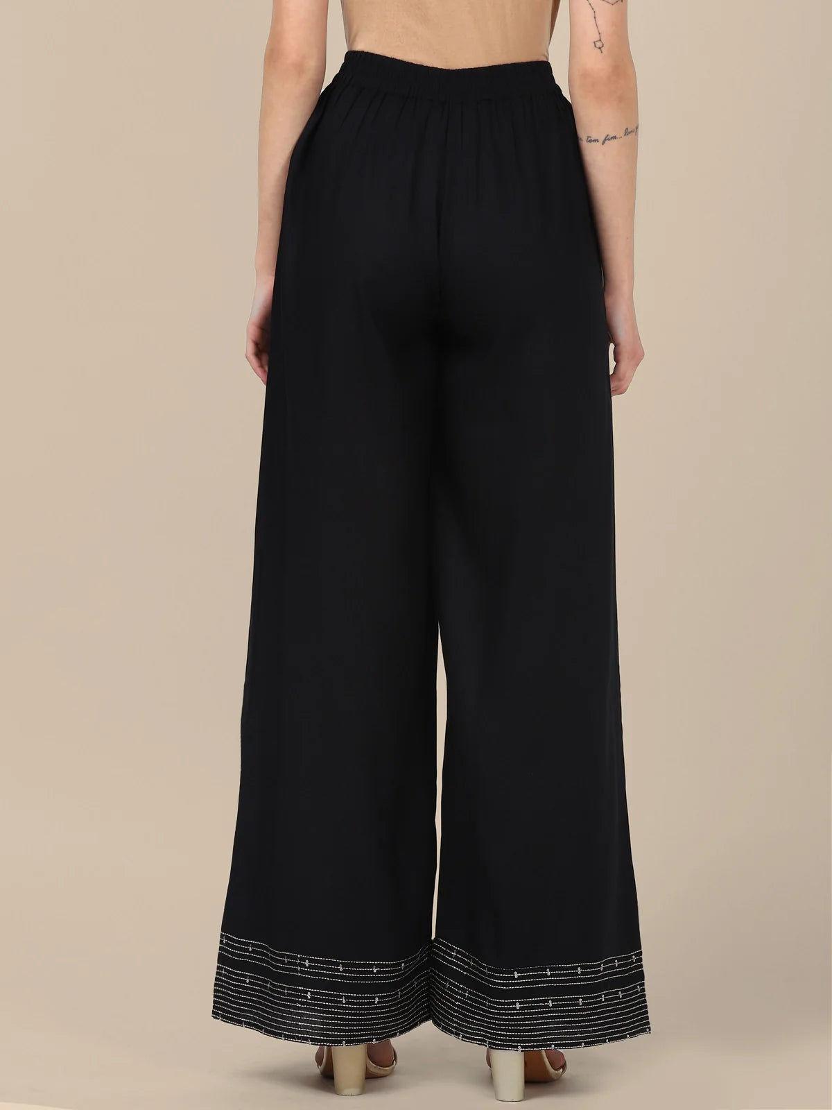 Buy Rayon Embroidered Ankle Length Regular Palazzo-Black