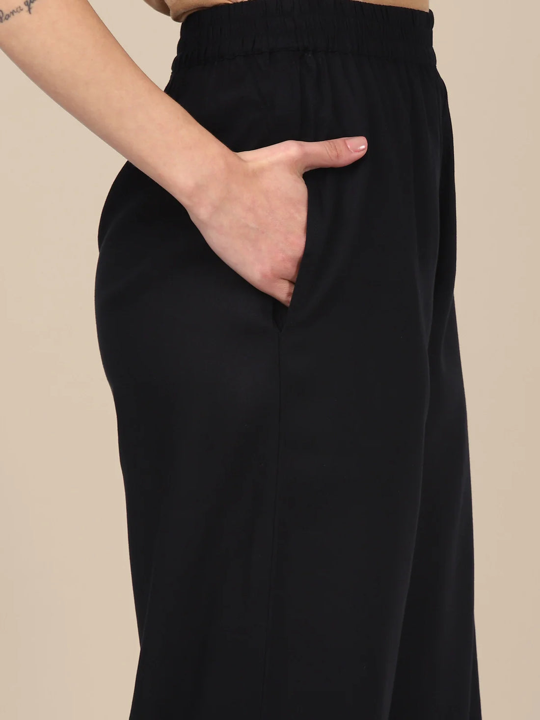 Buy Rayon Embroidered Ankle Length Regular Palazzos (Pack of 2)-Black & Off White