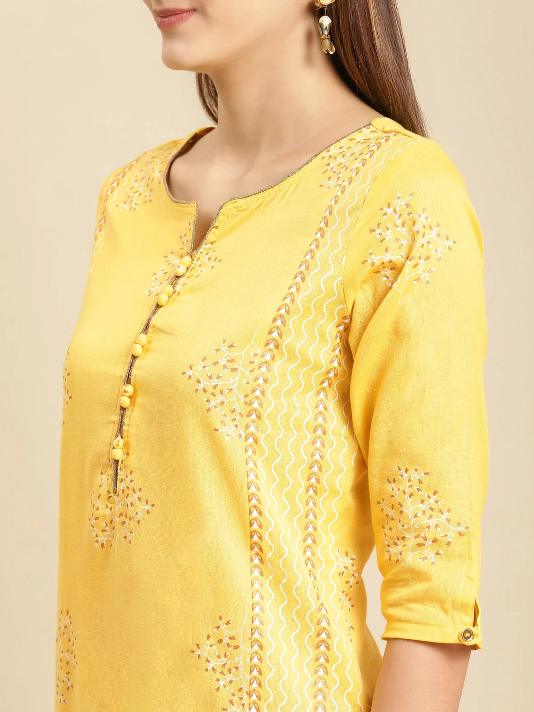 Buy Buta Printed Calf Length Straight Kurta With Pant-Yellow