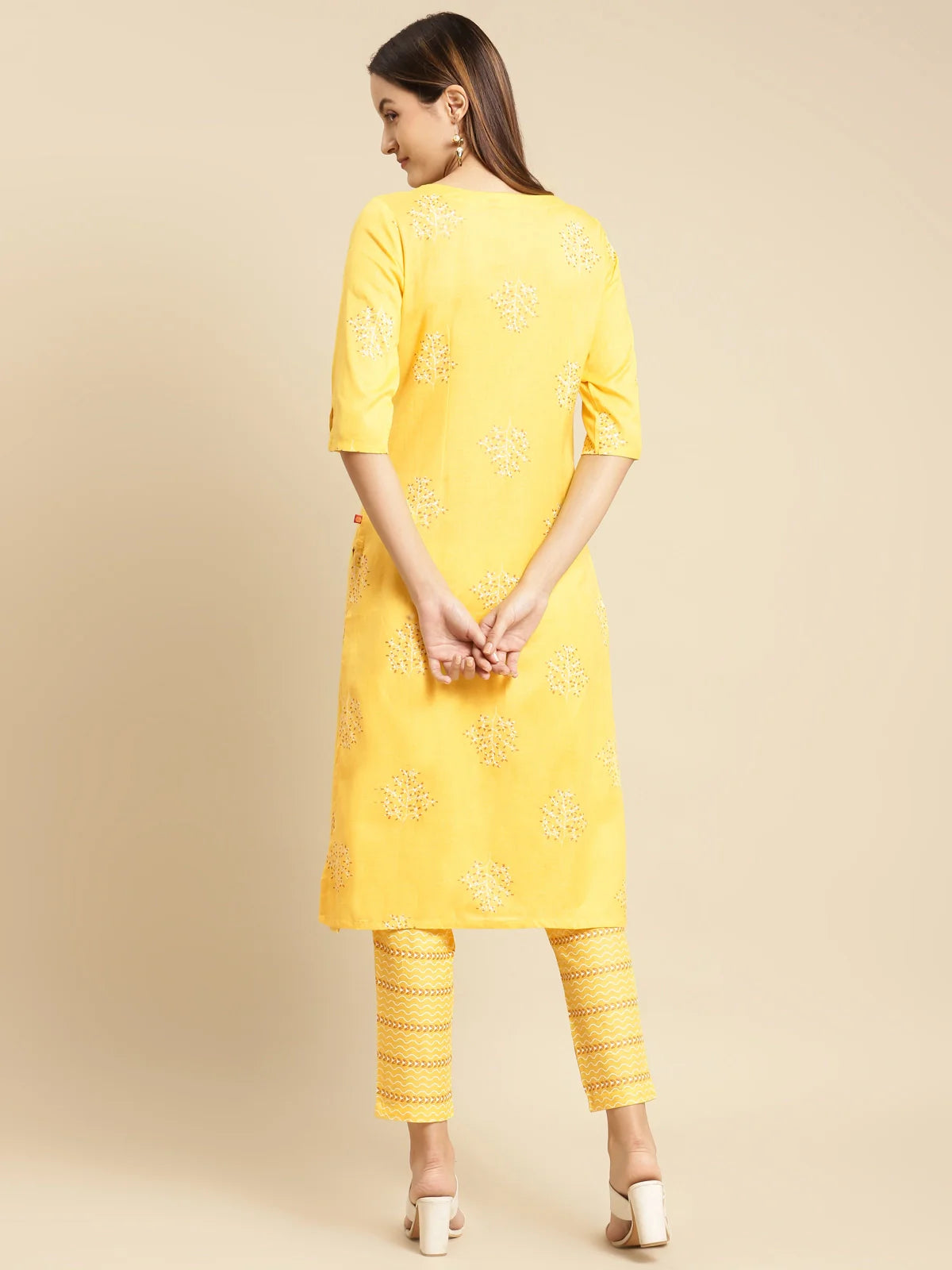 Buy Buta Printed Calf Length Straight Kurta With Pant-Yellow