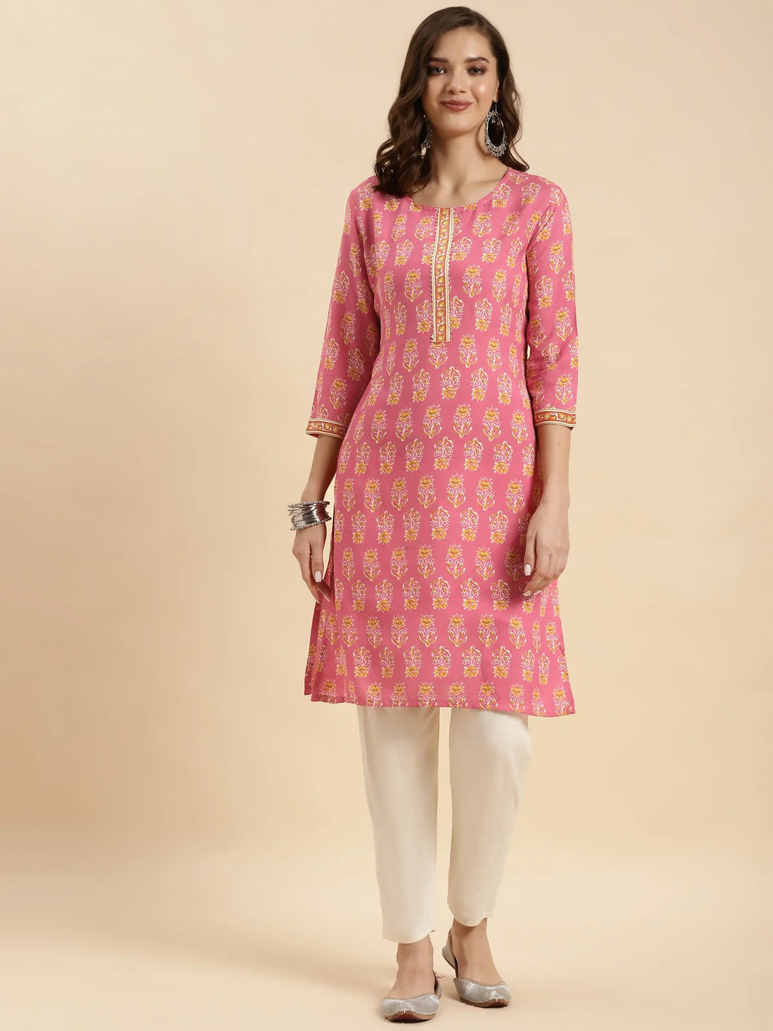 Buy Rayon Printed Knee Length Straight Kurta-Pink