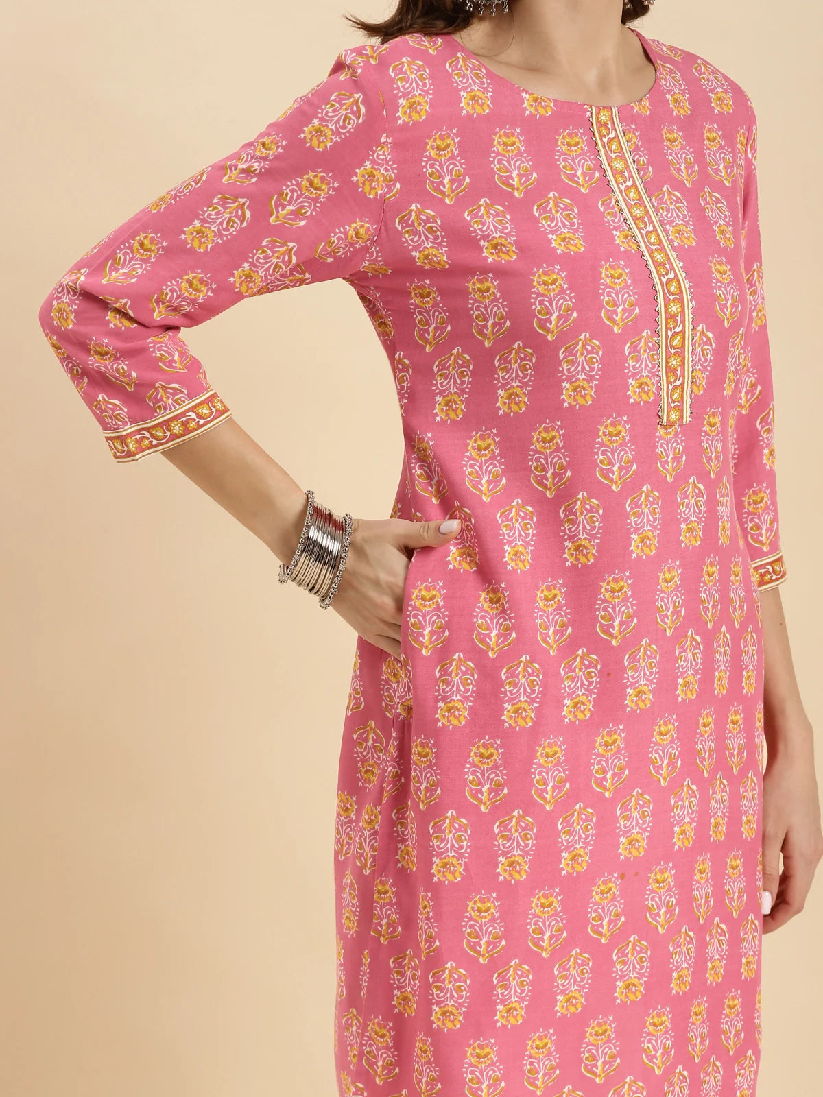 Buy Rayon Printed Knee Length Straight Kurta-Pink