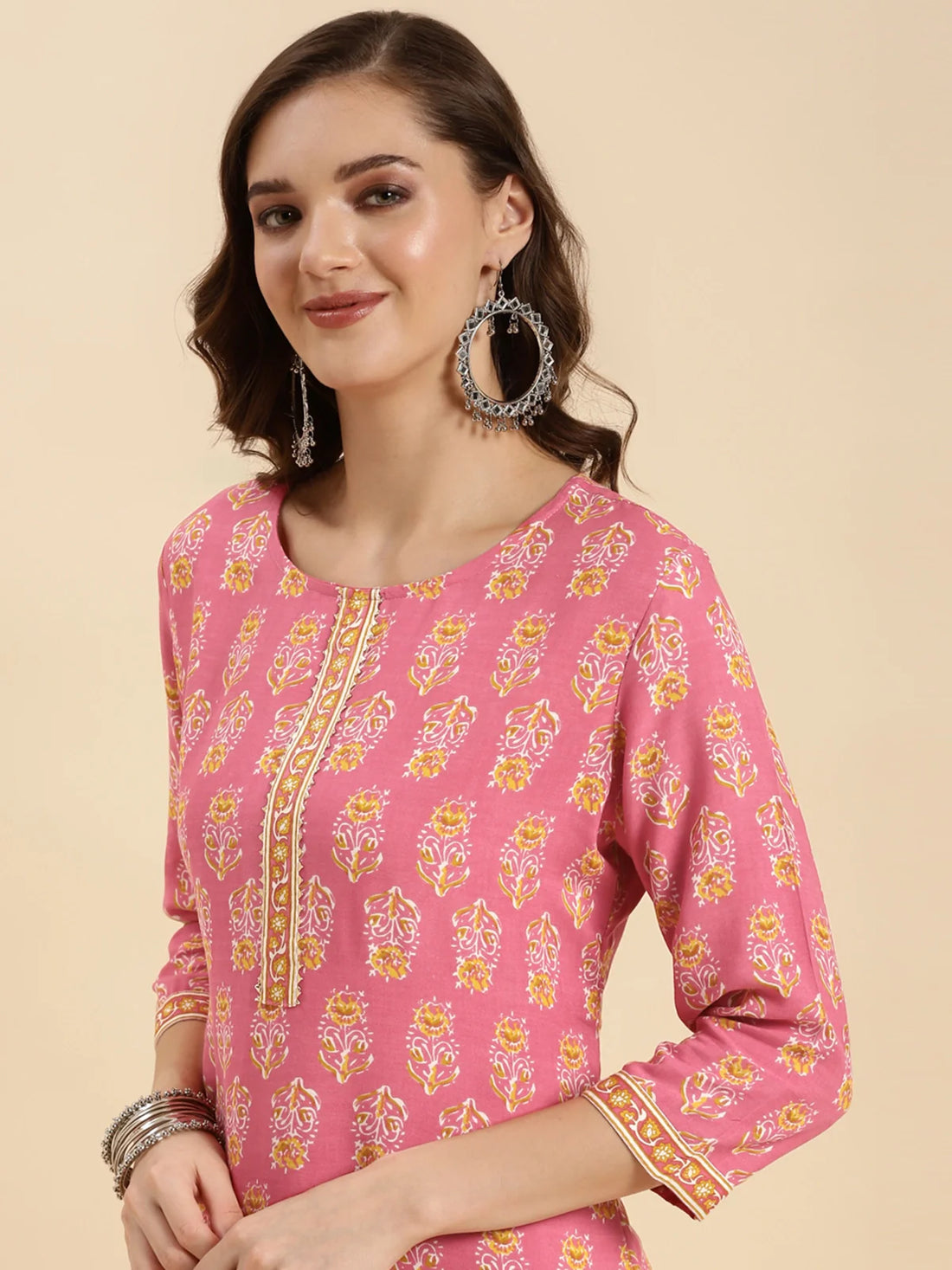 Buy Rayon Printed Knee Length Straight Kurta-Pink