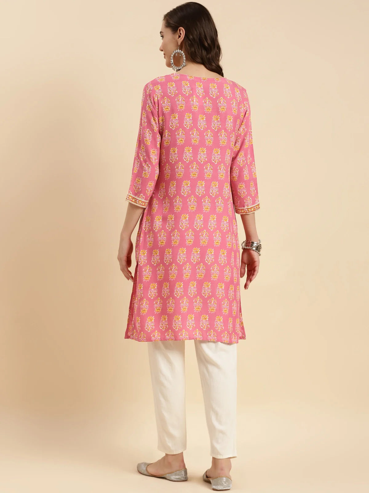 Buy Rayon Printed Knee Length Straight Kurta-Pink