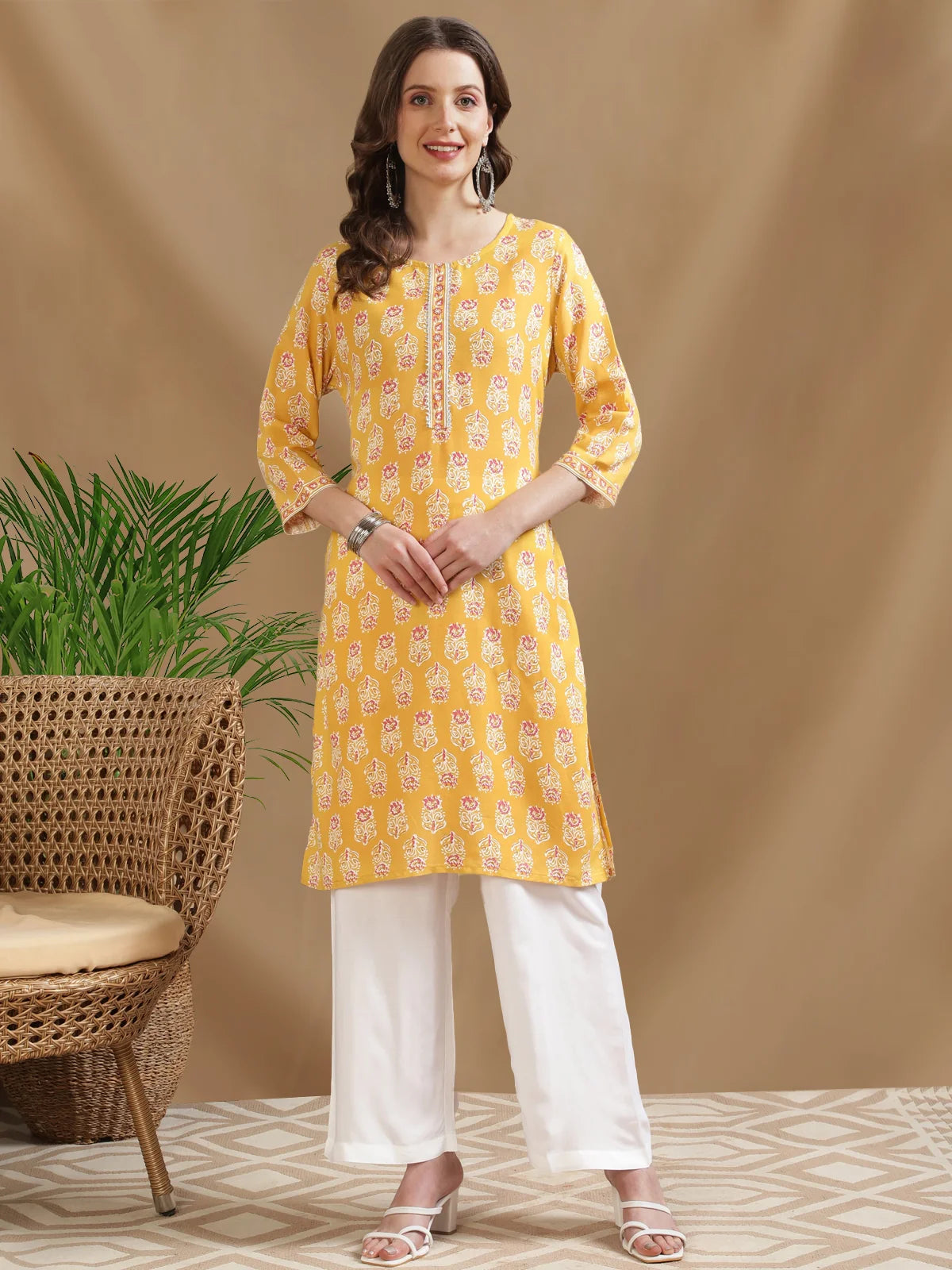 Buy Rayon Printed Knee Length Straight Kurta-Pink