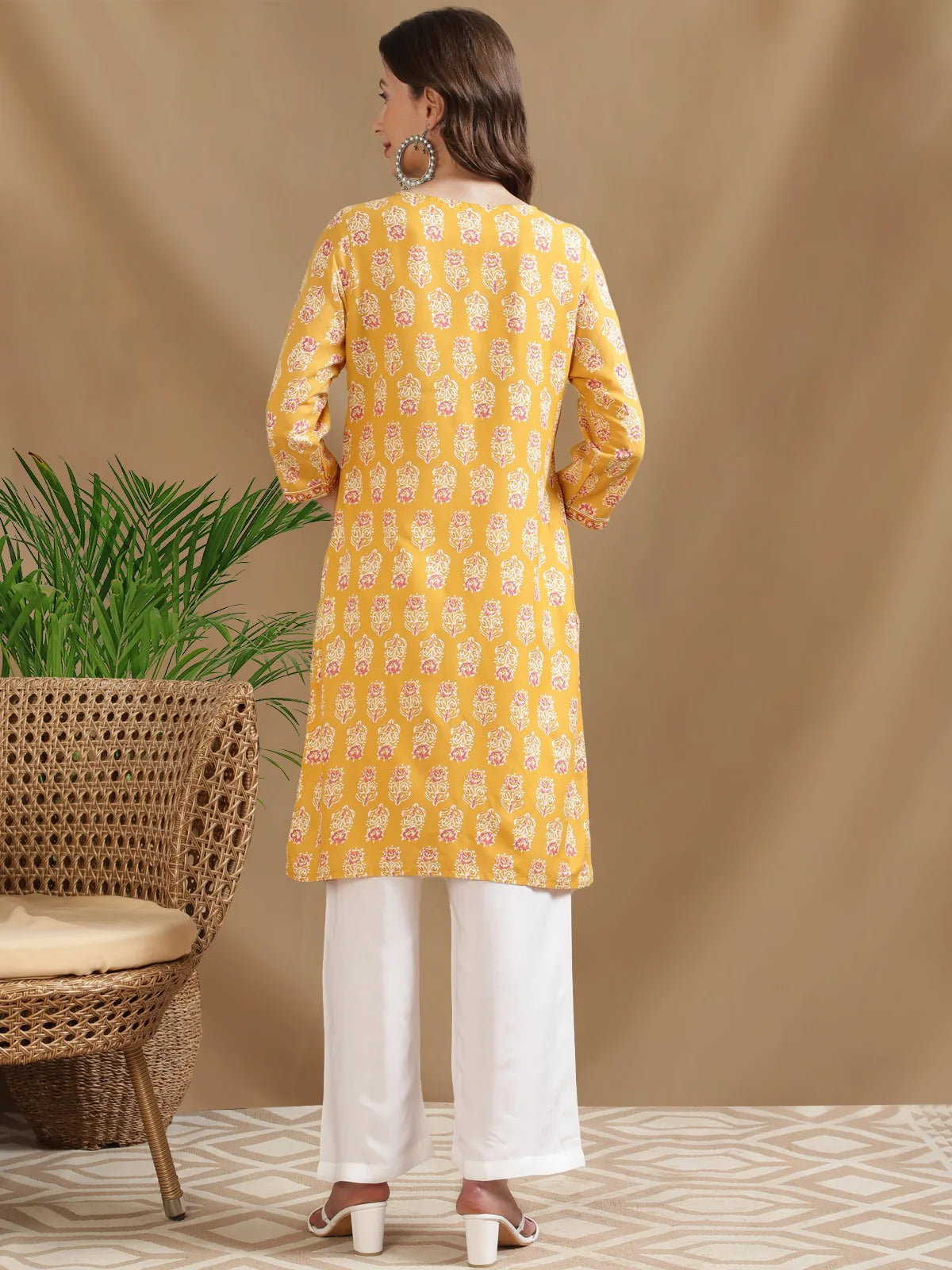 Buy Rayon Printed Knee Length Straight Kurta-Yellow