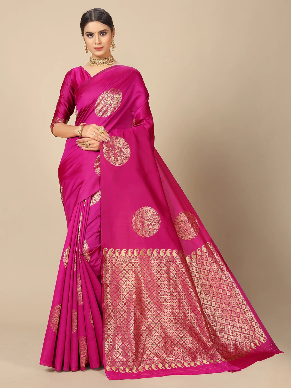 Buy Banarasi Silk Jacquard Saree With Blouse Piece-Pink