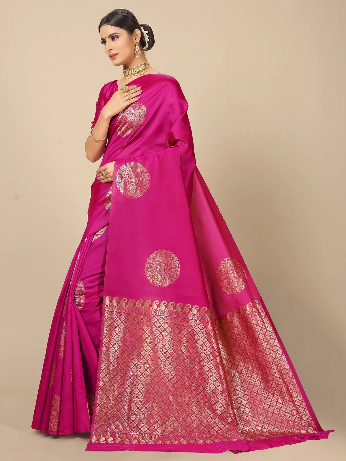 Buy Banarasi Silk Jacquard Saree With Blouse Piece-Pink