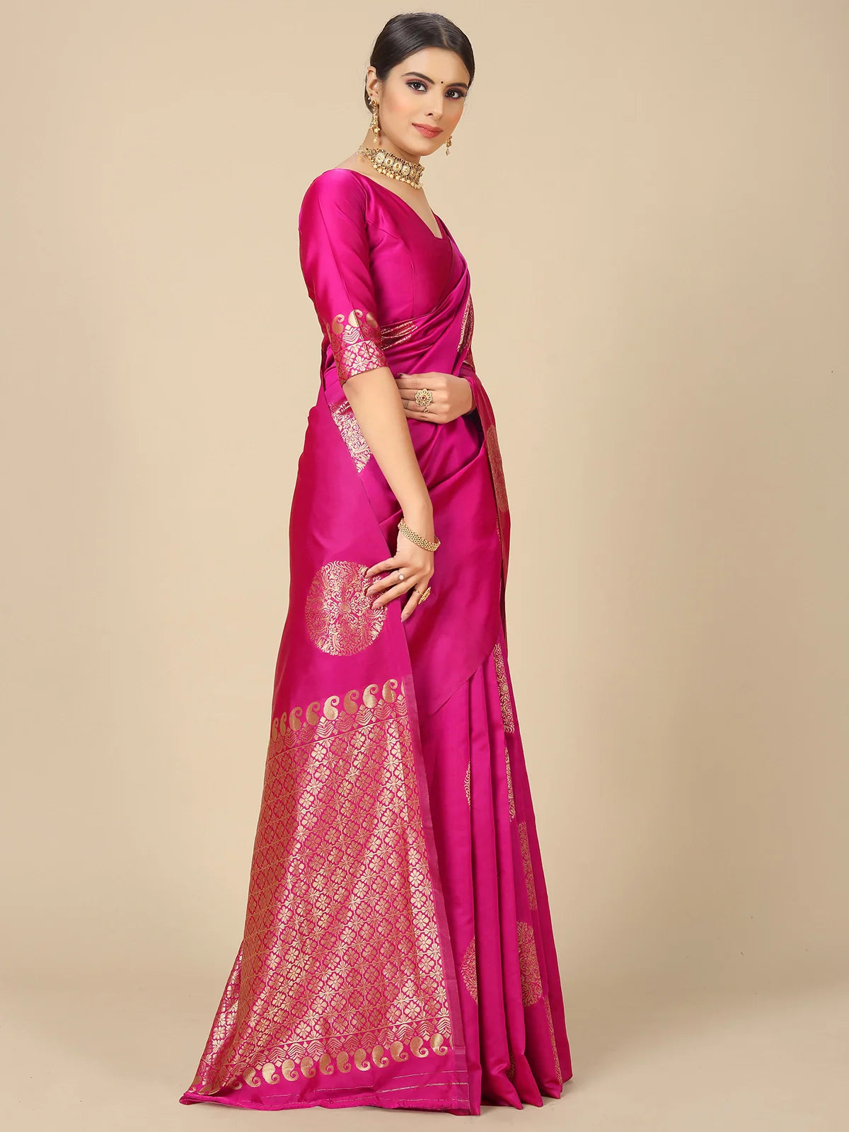 Buy Banarasi Silk Jacquard Saree With Blouse Piece-Pink