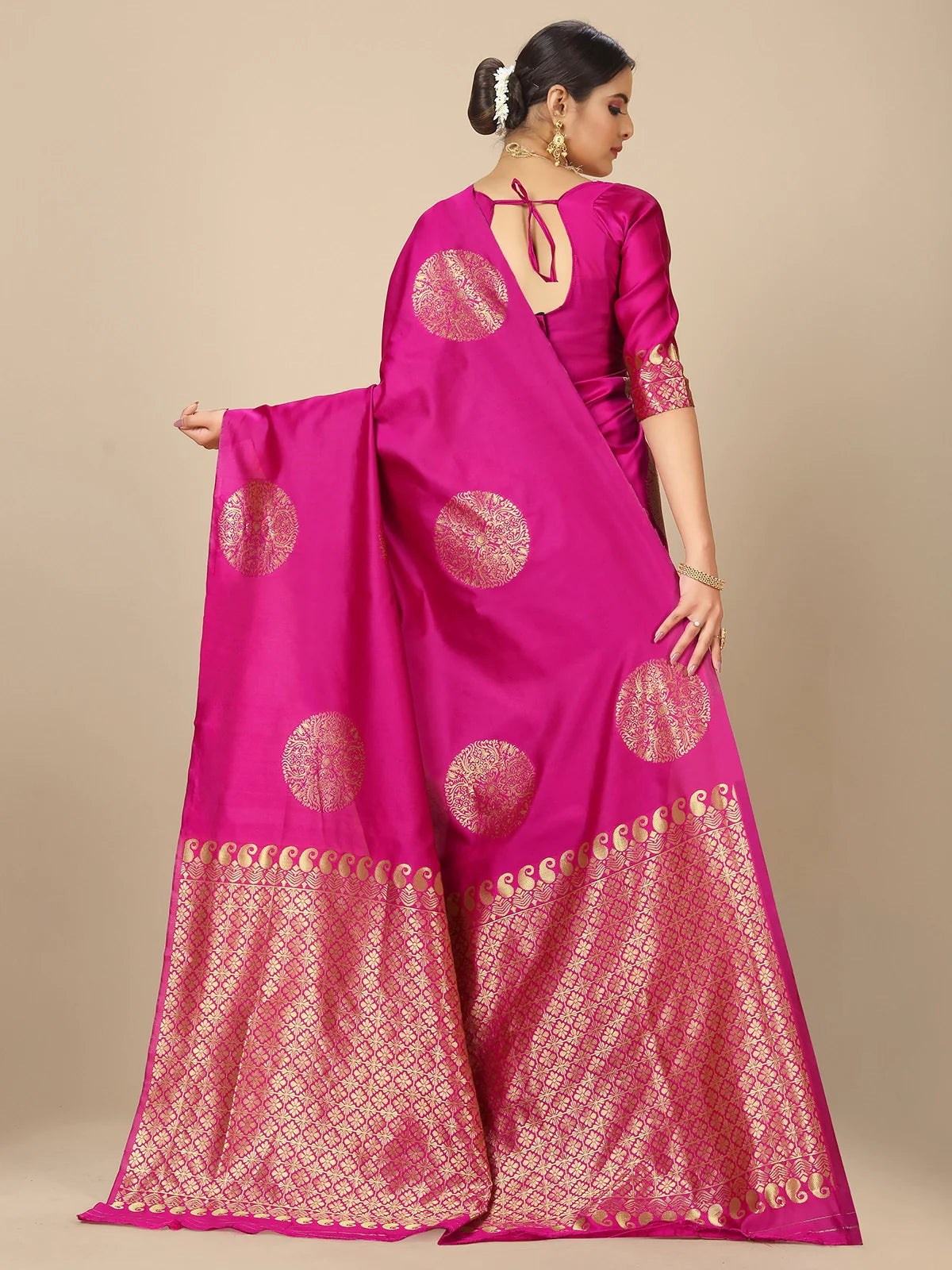 Buy Banarasi Silk Jacquard Saree With Blouse Piece-Pink