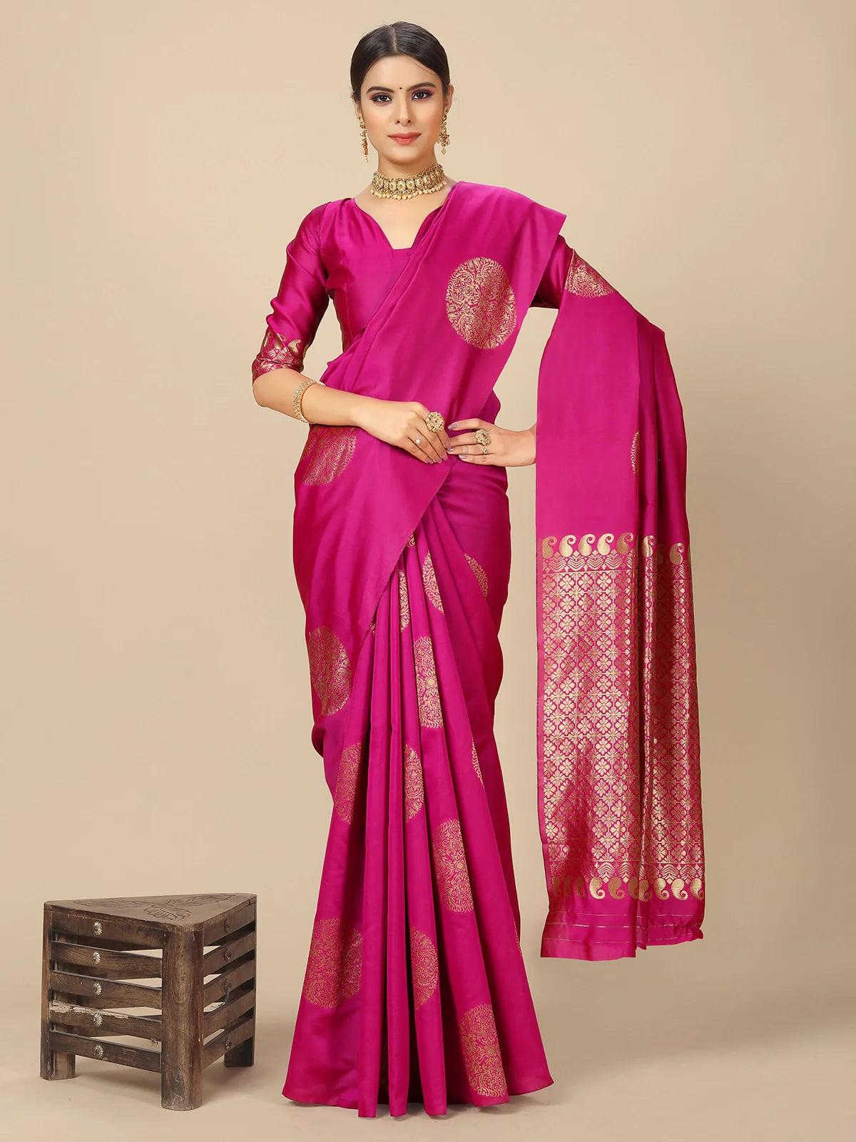 Buy Banarasi Silk Jacquard Saree With Blouse Piece-Pink