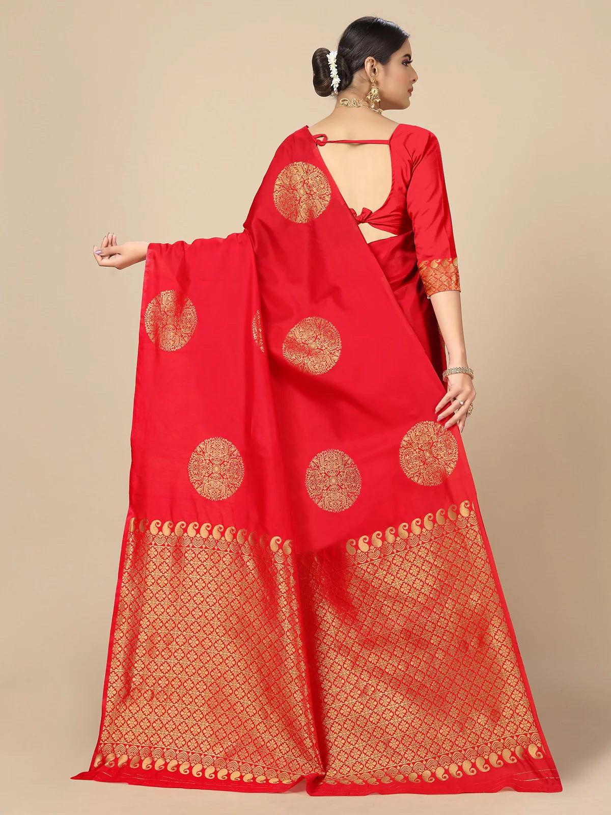 Buy Banarasi Silk Jacquard Saree With Blouse Piece-Red