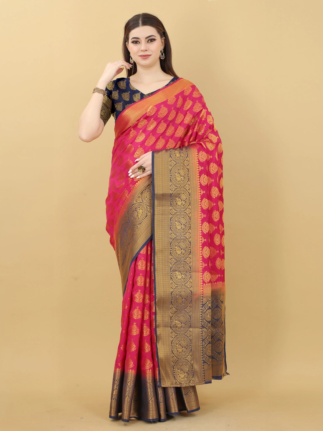 Buy Kanjivaram Silk Zari Work Saree With Blouse Piece-Pink