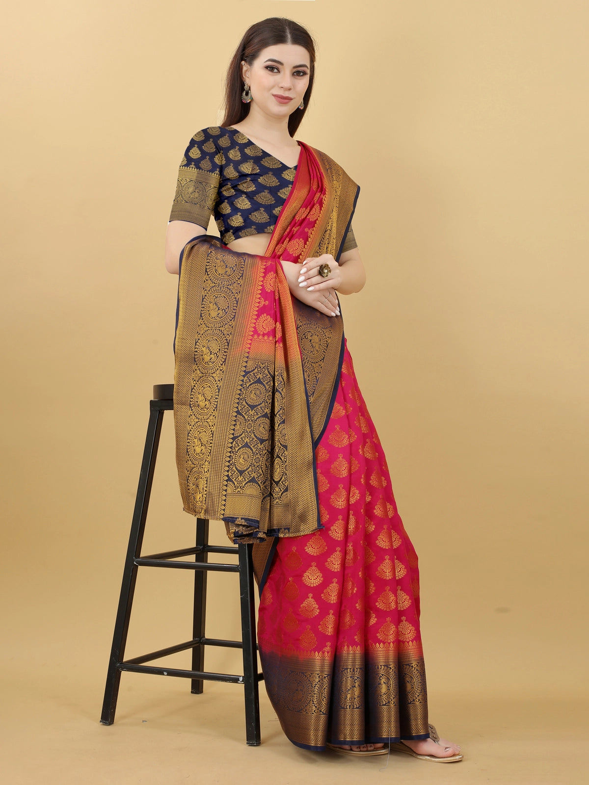 Buy Kanjivaram Silk Zari Work Saree With Blouse Piece-Pink