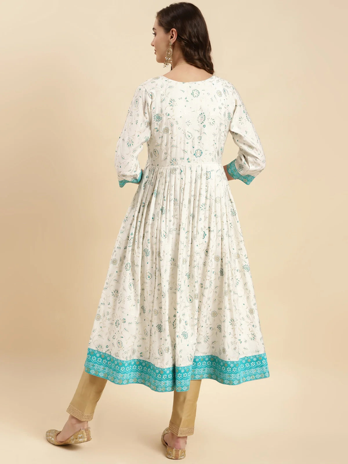 Buy Silk Embroidered Calf Length Anarkali Kurta-Off White