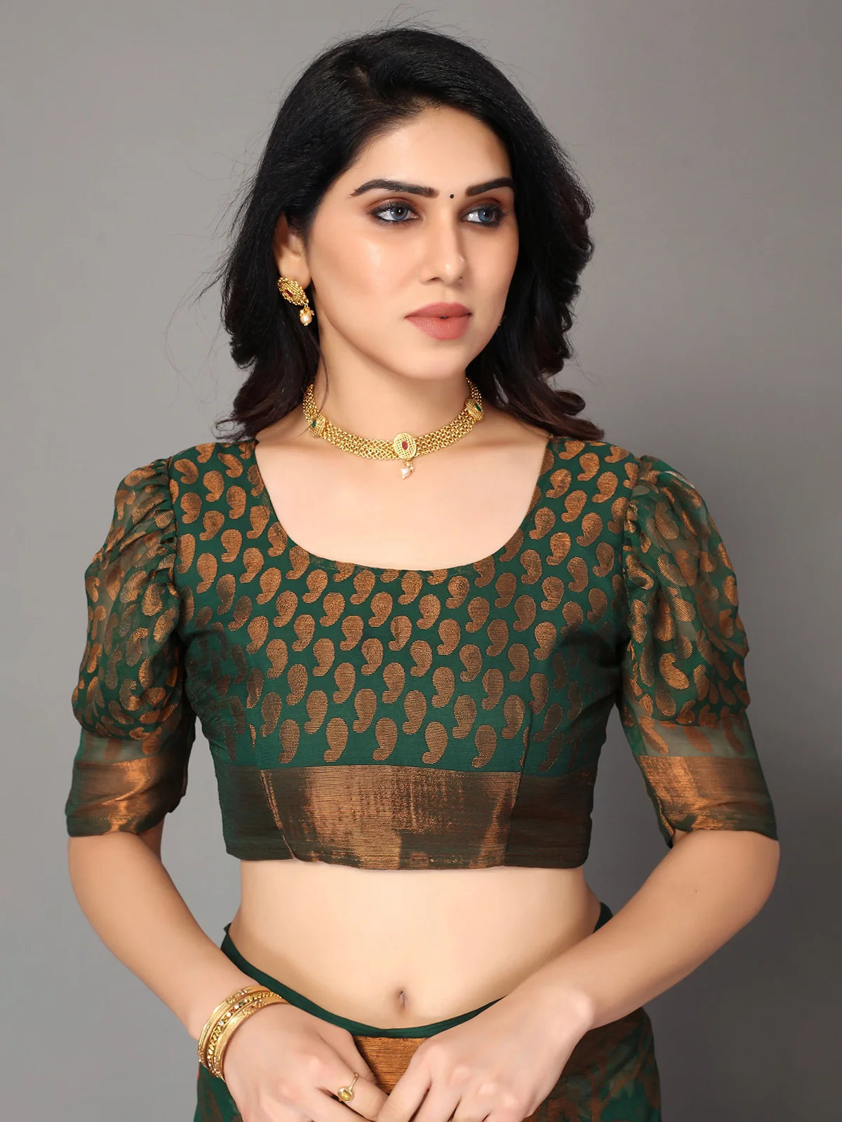 Buy Floral Printed Chiffon Saree With Blouse Piece-Green