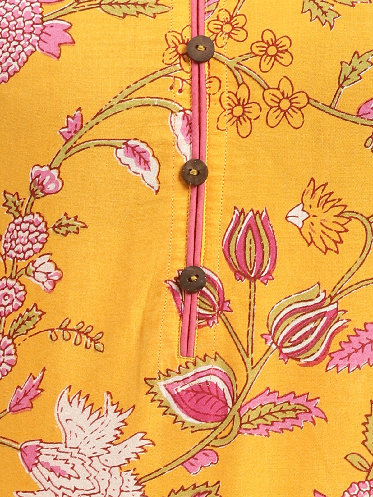 Buy 100% Cotton Floral Printed Knee Length Straight Kurta-Yellow