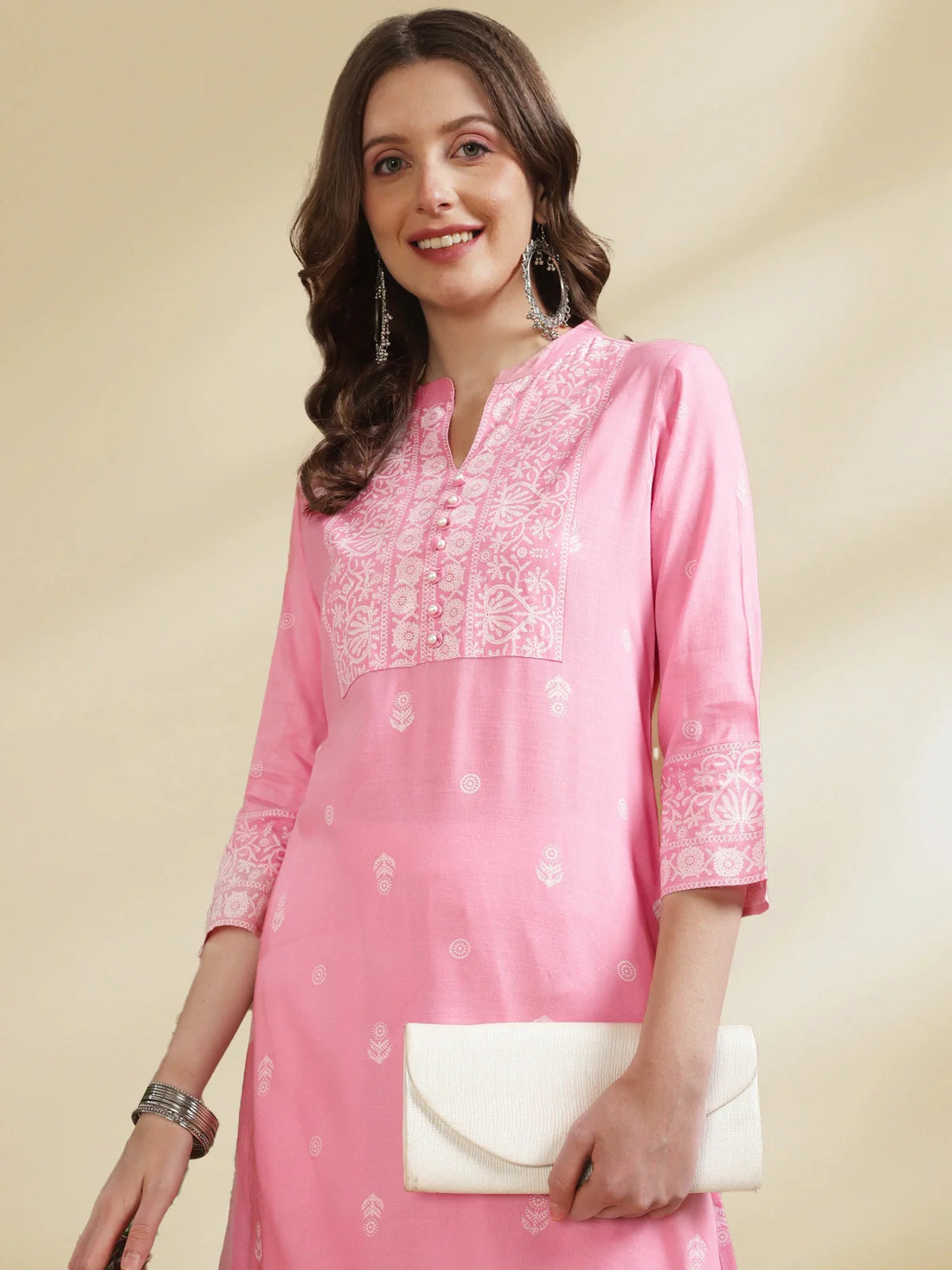 Buy Rayon Printed Calf Length Straight Kurta-Pink