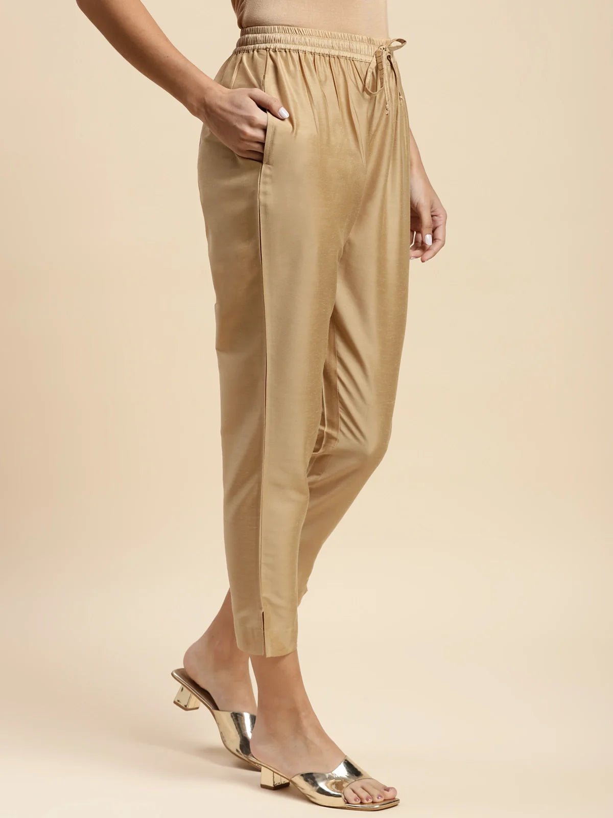 Buy Solid Ankle Length Pencil Pants (Pack of 2)-Beige & Maroon