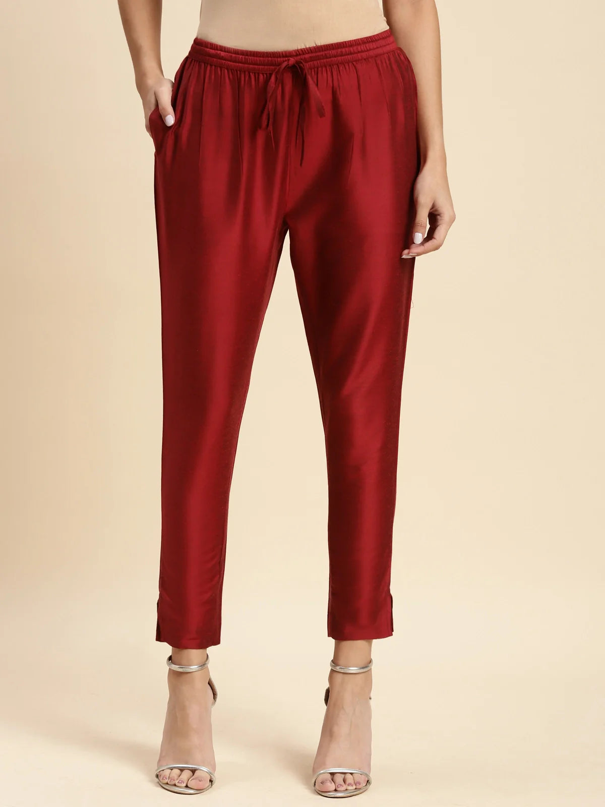 Buy Solid Ankle Length Pencil Pant-Maroon