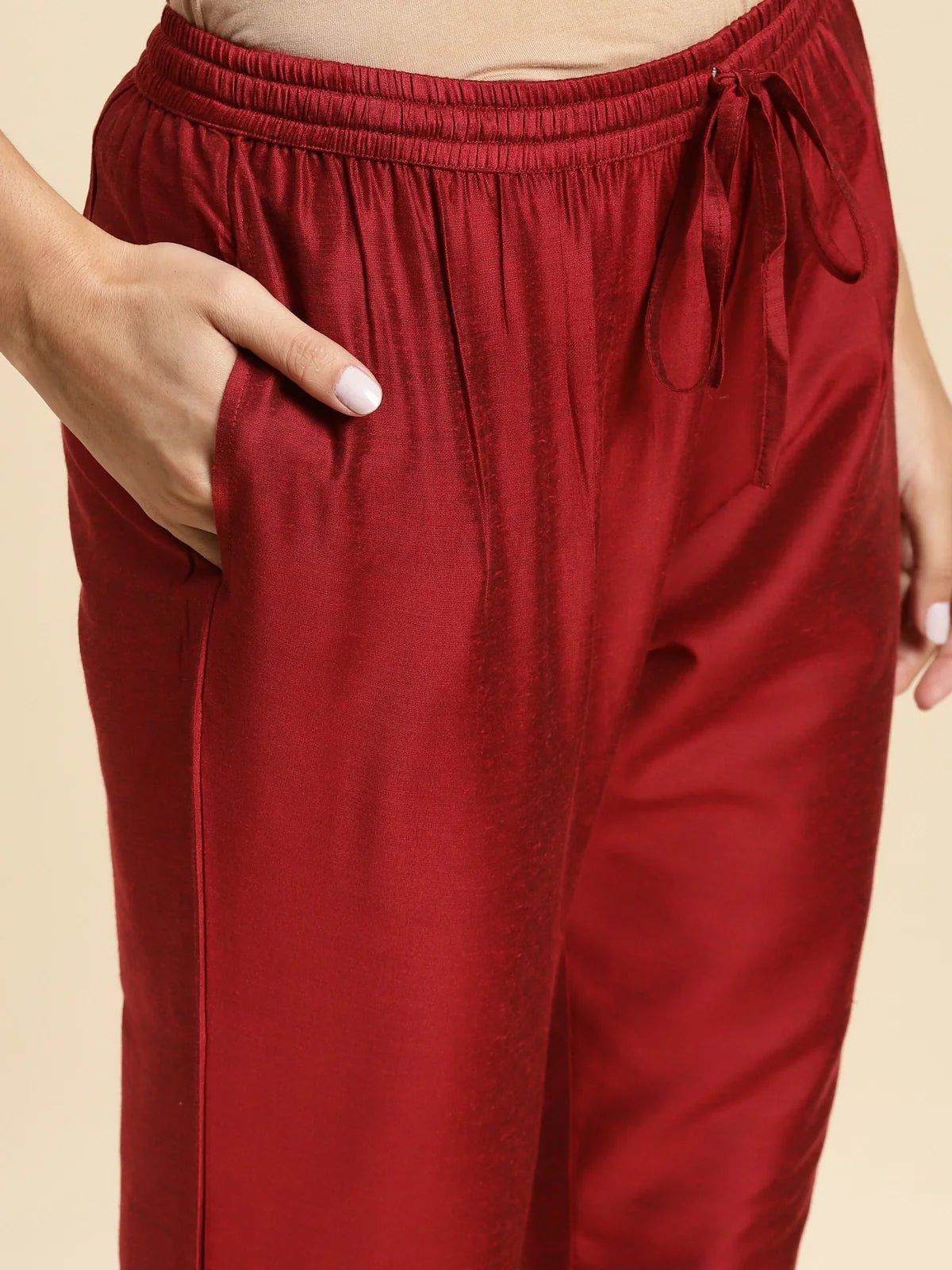 Buy Solid Ankle Length Pencil Pant-Maroon