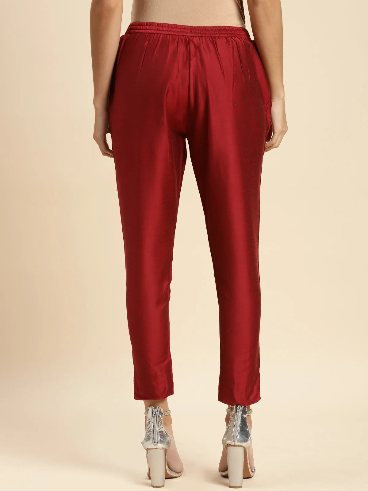 Buy Solid Ankle Length Pencil Pant-Maroon