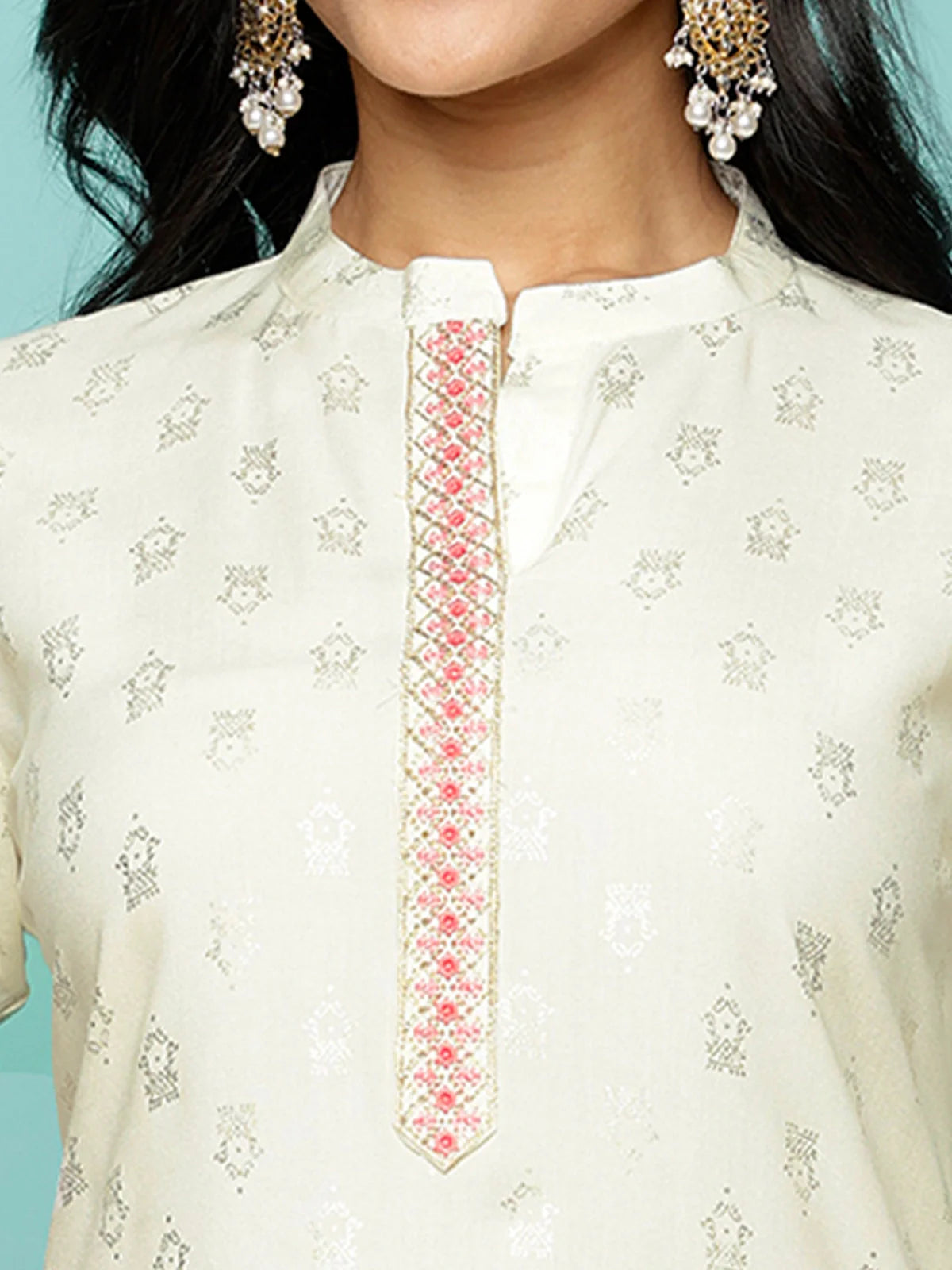 Buy Rayon Embroidered Calf Length Straight Kurta-Off White