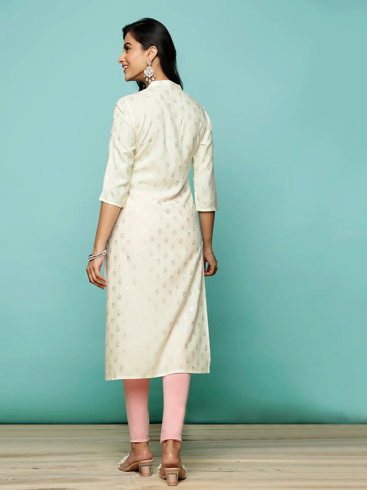 Buy Rayon Embroidered Calf Length Straight Kurta-Off White