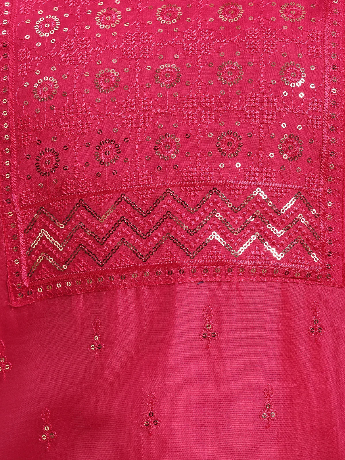 Buy Chanderi Sequin Yoke Embellished Calf Length Straight Kurta-Pink