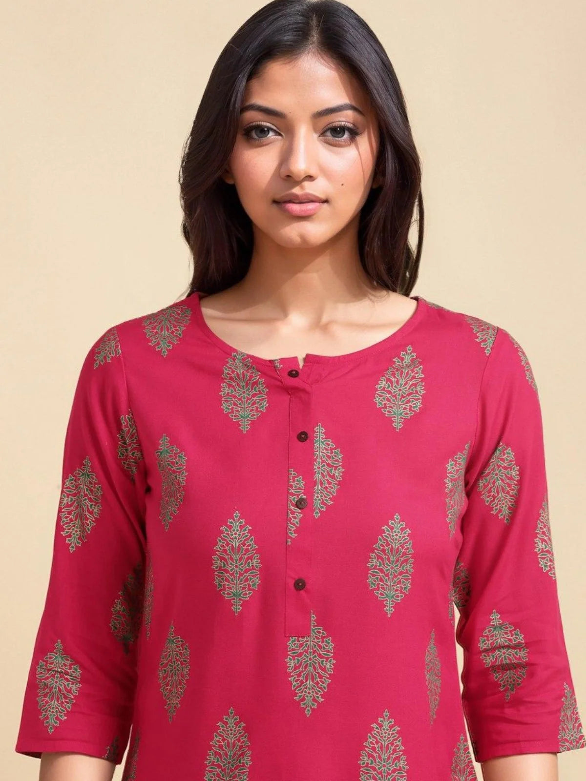 Buy Rayon Ethnic Printed Knee Length Straight Kurta-Pink