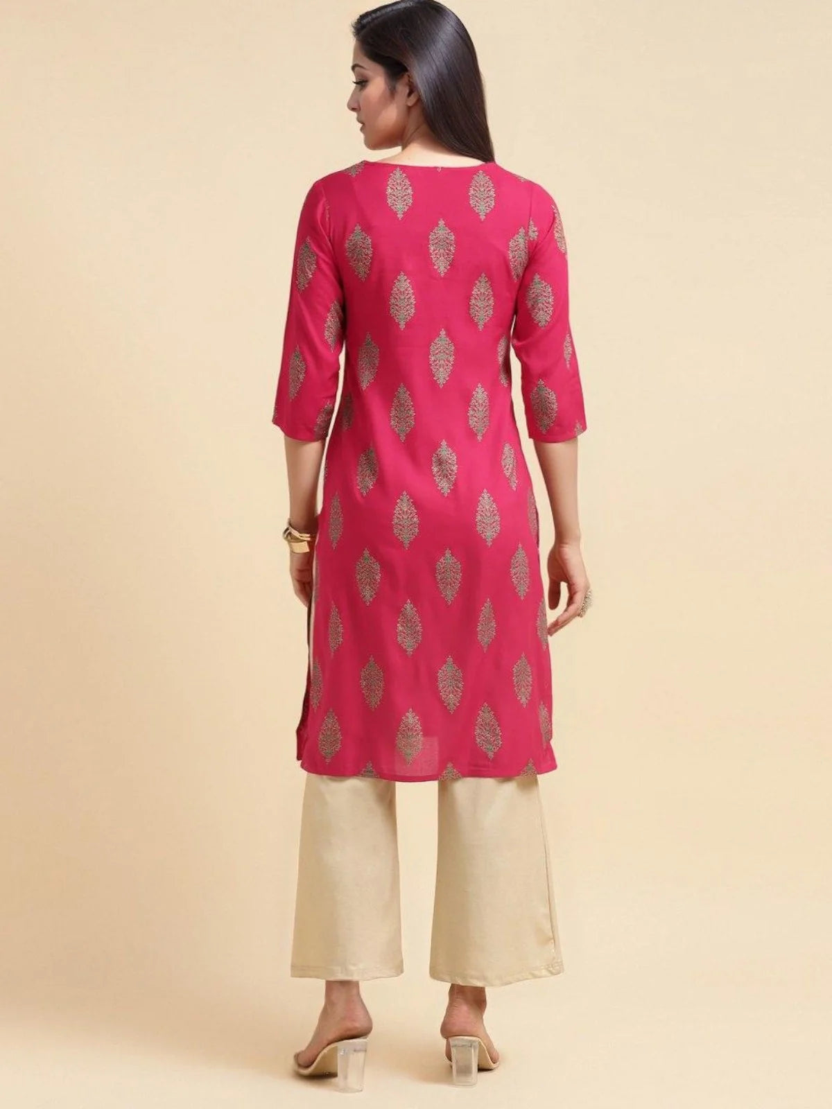 Buy Rayon Ethnic Printed Knee Length Straight Kurta-Pink