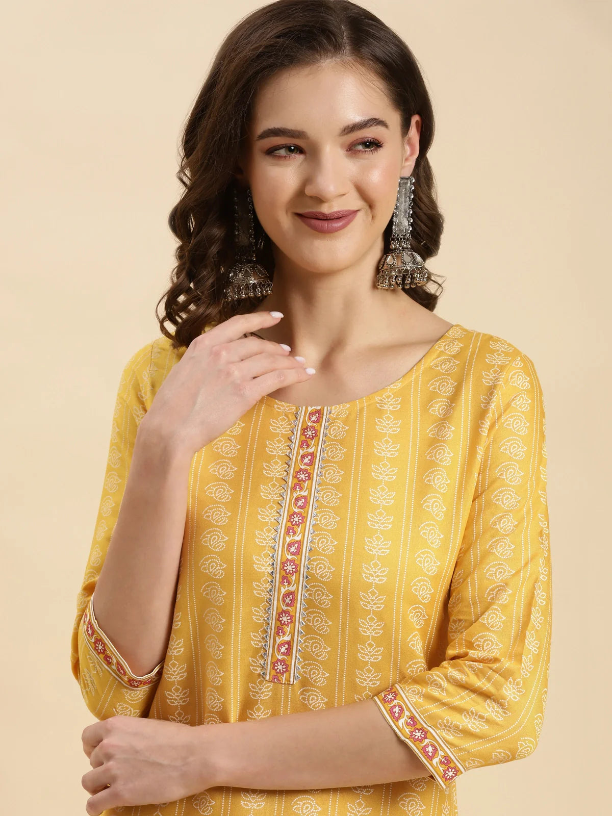 Buy Rayon Printed Knee Length Straight Kurta-Yellow