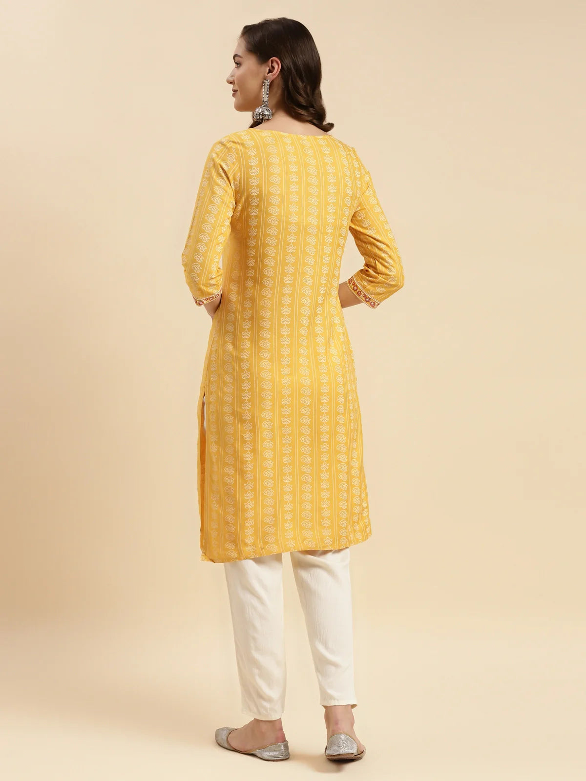 Buy Rayon Printed Knee Length Straight Kurta-Yellow