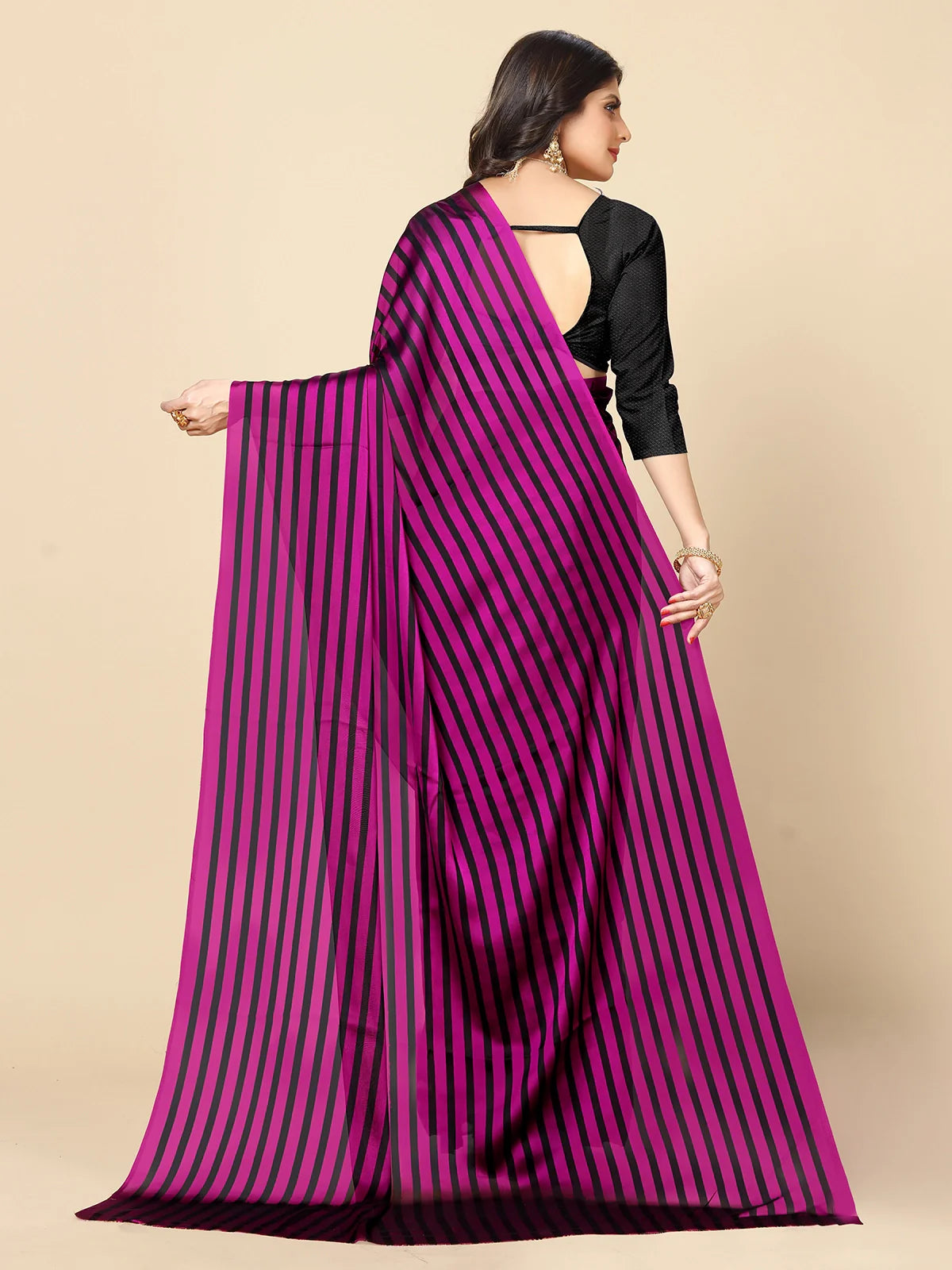 Buy Striped Georgette Saree With Blouse Piece-Purple